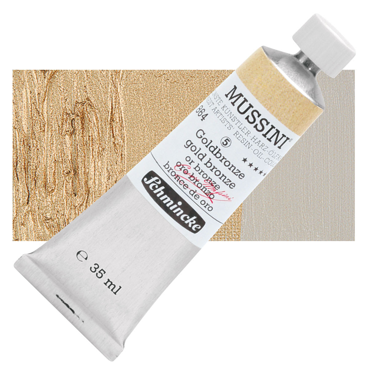 Schmincke Mussini Oil Color - Gold Bronze, 35 ml tube and swatch