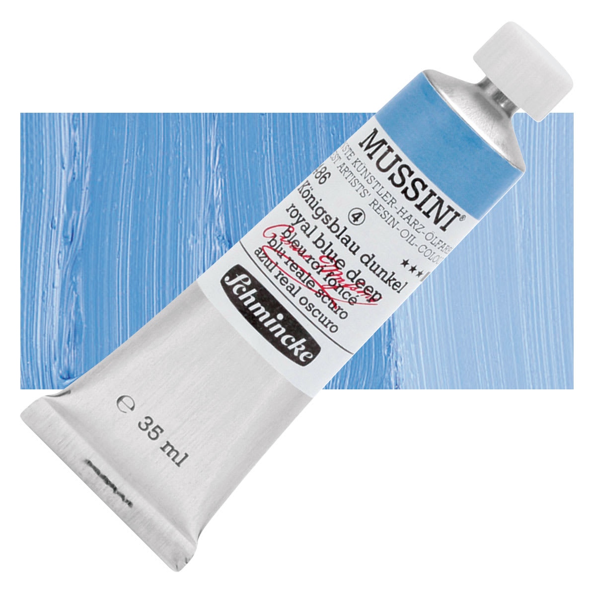 Schmincke Mussini Oil Color - Royal Blue Deep , 35 ml tube and swatch