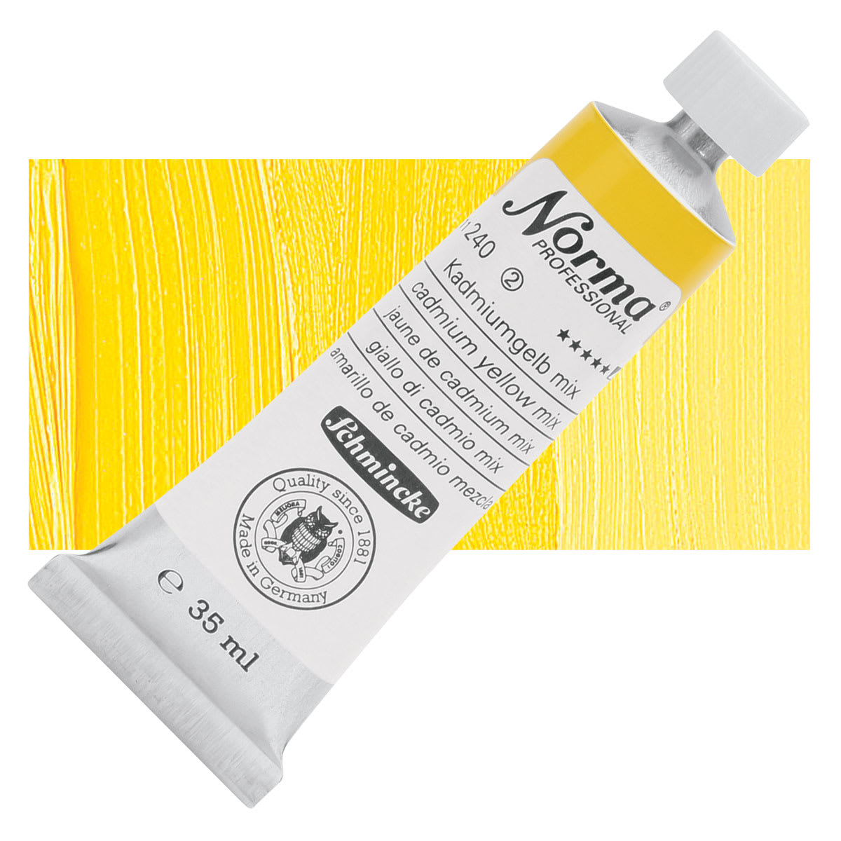 Schmincke Norma Professional Oil Paints - Cadmium Yellow Mix, 35 ml, Tube and swatch