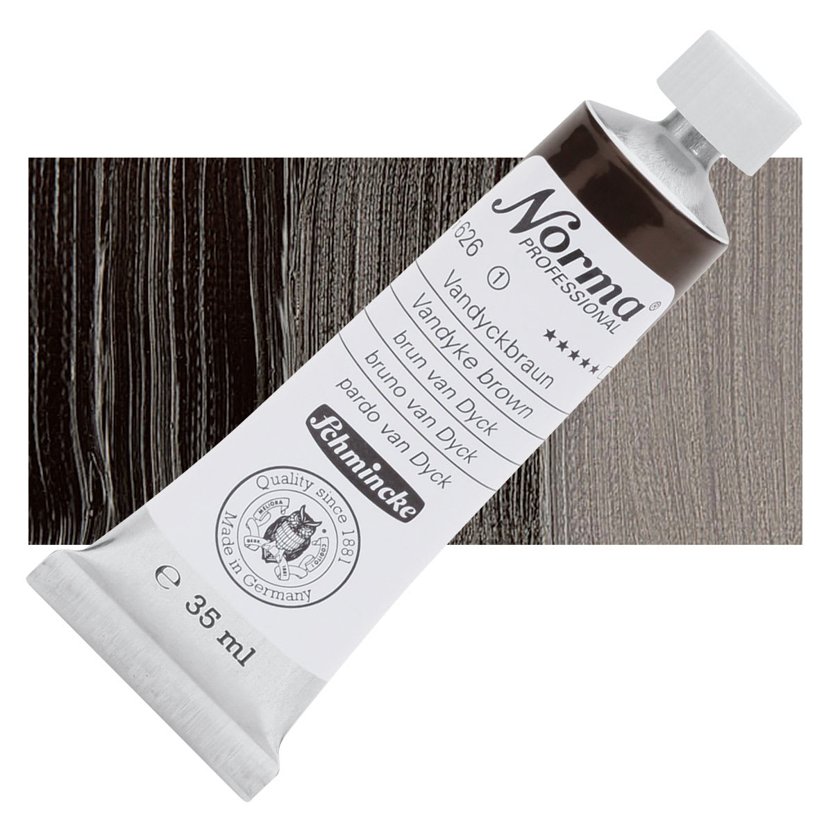 Schmincke Norma Professional Oil Paint - Vandyke Brown, 35 ml, Tube and swatch