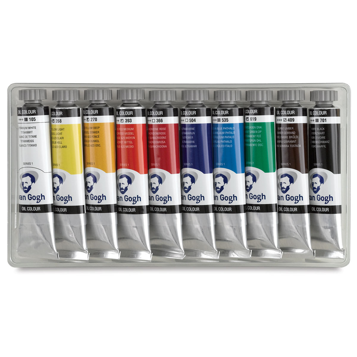 Van Gogh Oil Paints - Set of 10 20 ml Tubes shown in package storage tray
