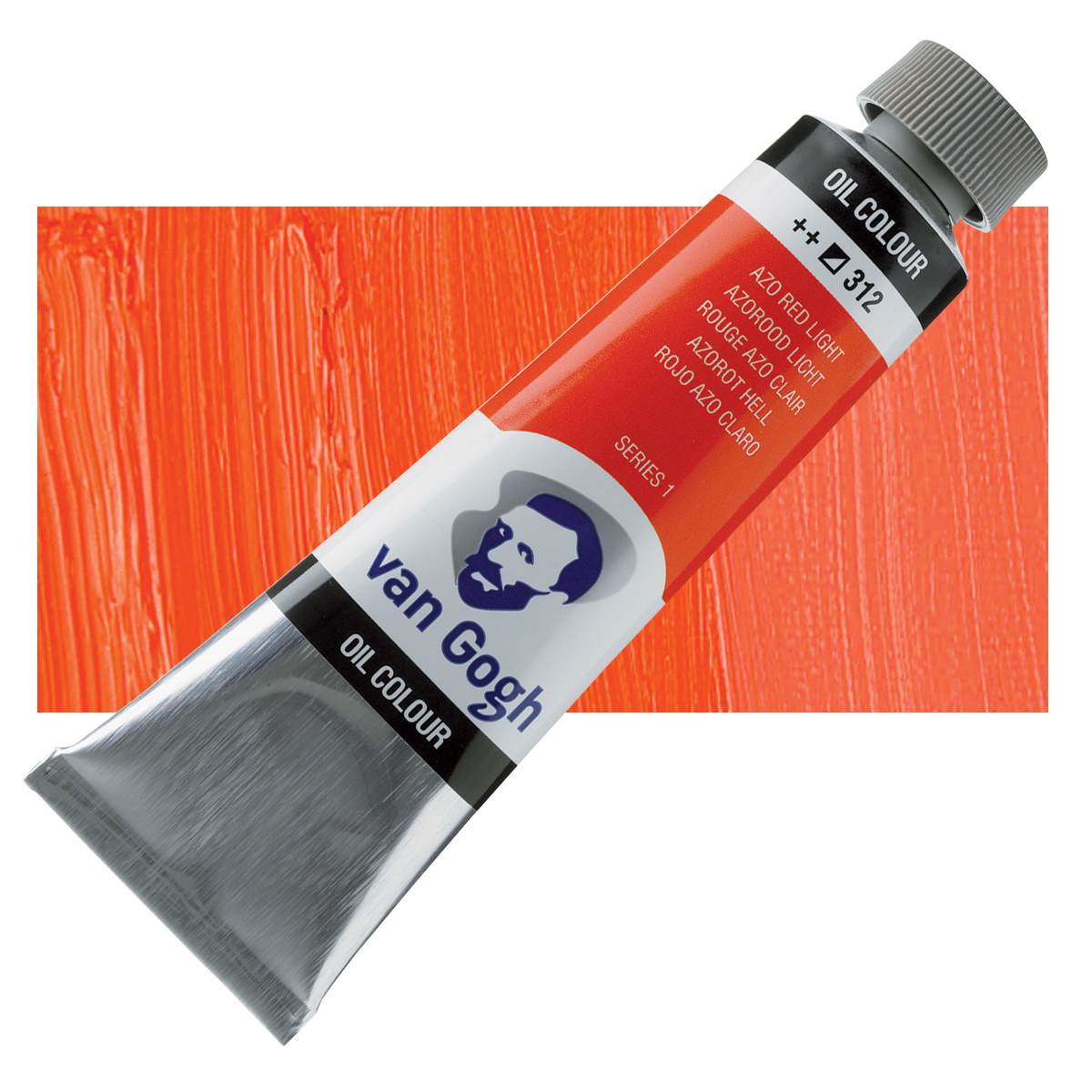 Van Gogh Oil Paint - Azo Red Light, 40 ml tube and swatch