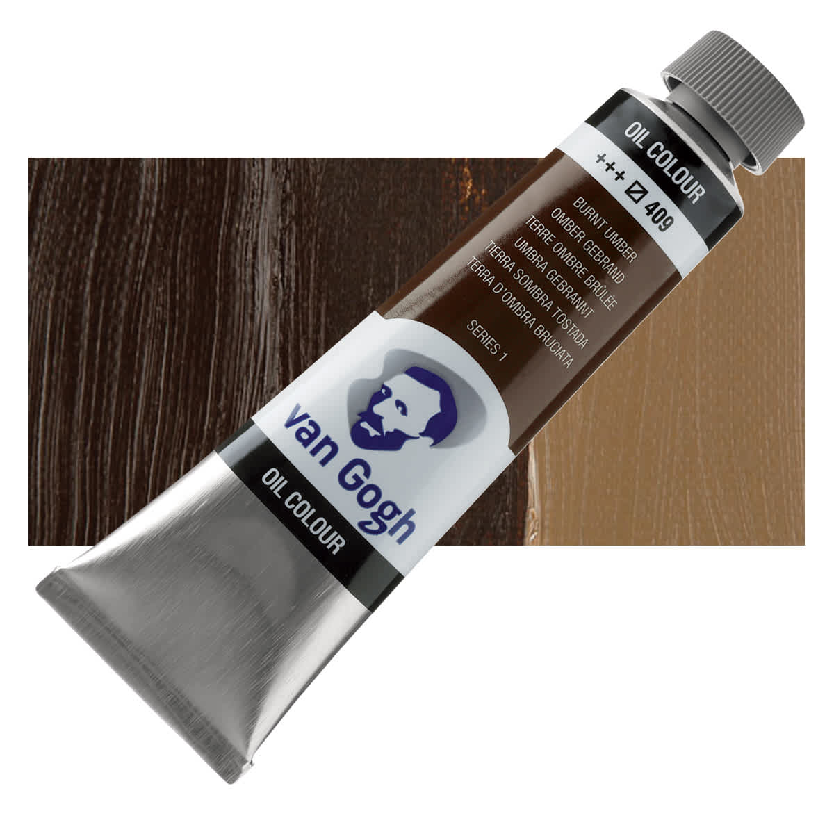 Van Gogh Oil Paint - Burnt Umber, 40 ml tube and swatch