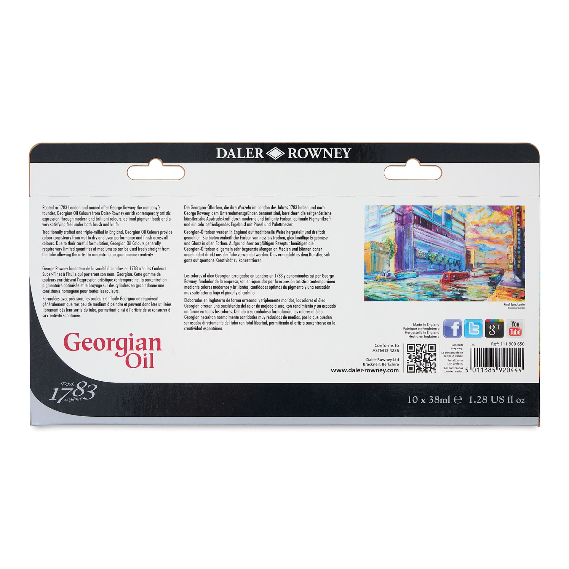 Daler-Rowney Georgian Oil Paint - Selection Set of 10, 38 ml, Tubes back of package