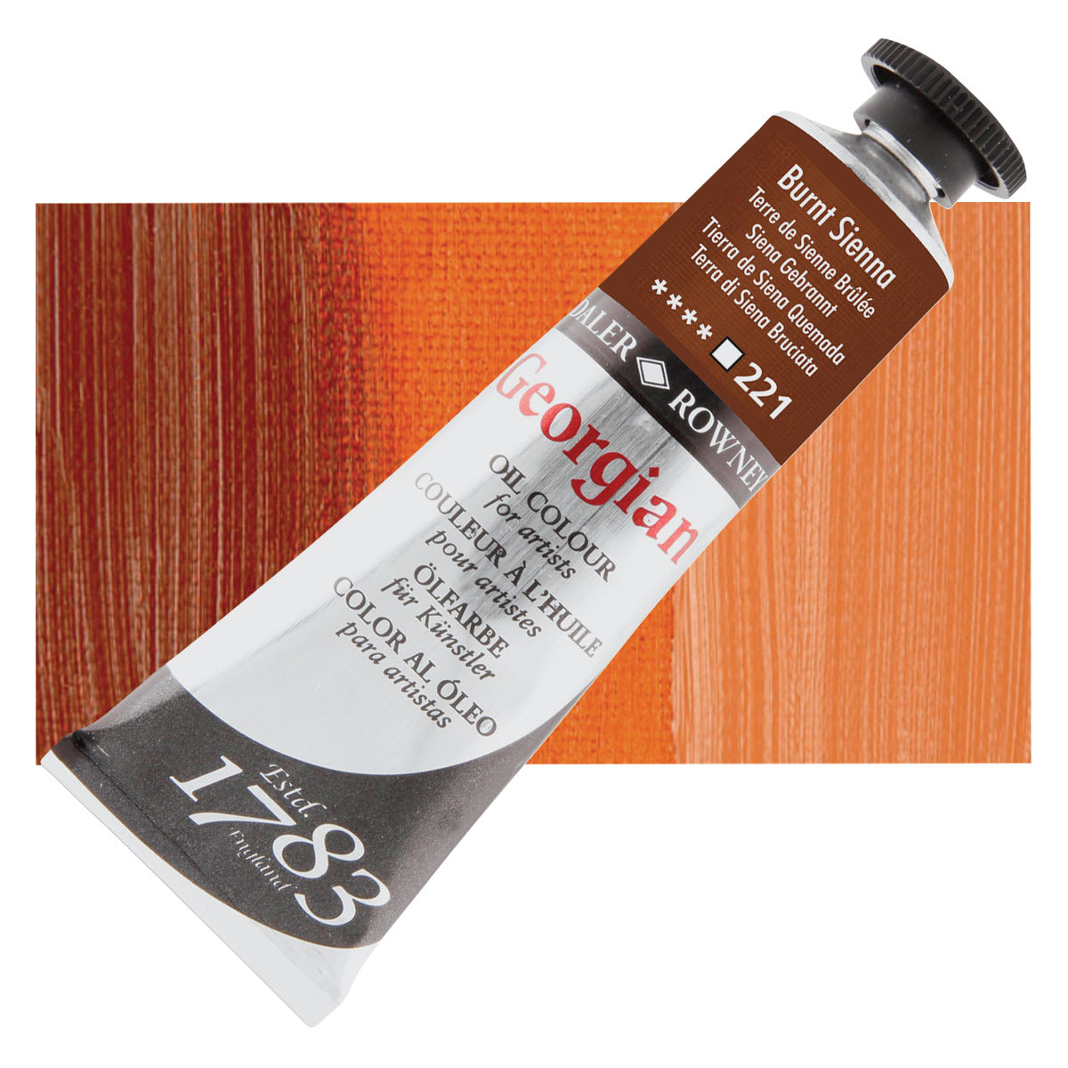 Daler-Rowney Georgian Oil Color - Burnt Sienna, 38 ml tube and swatch