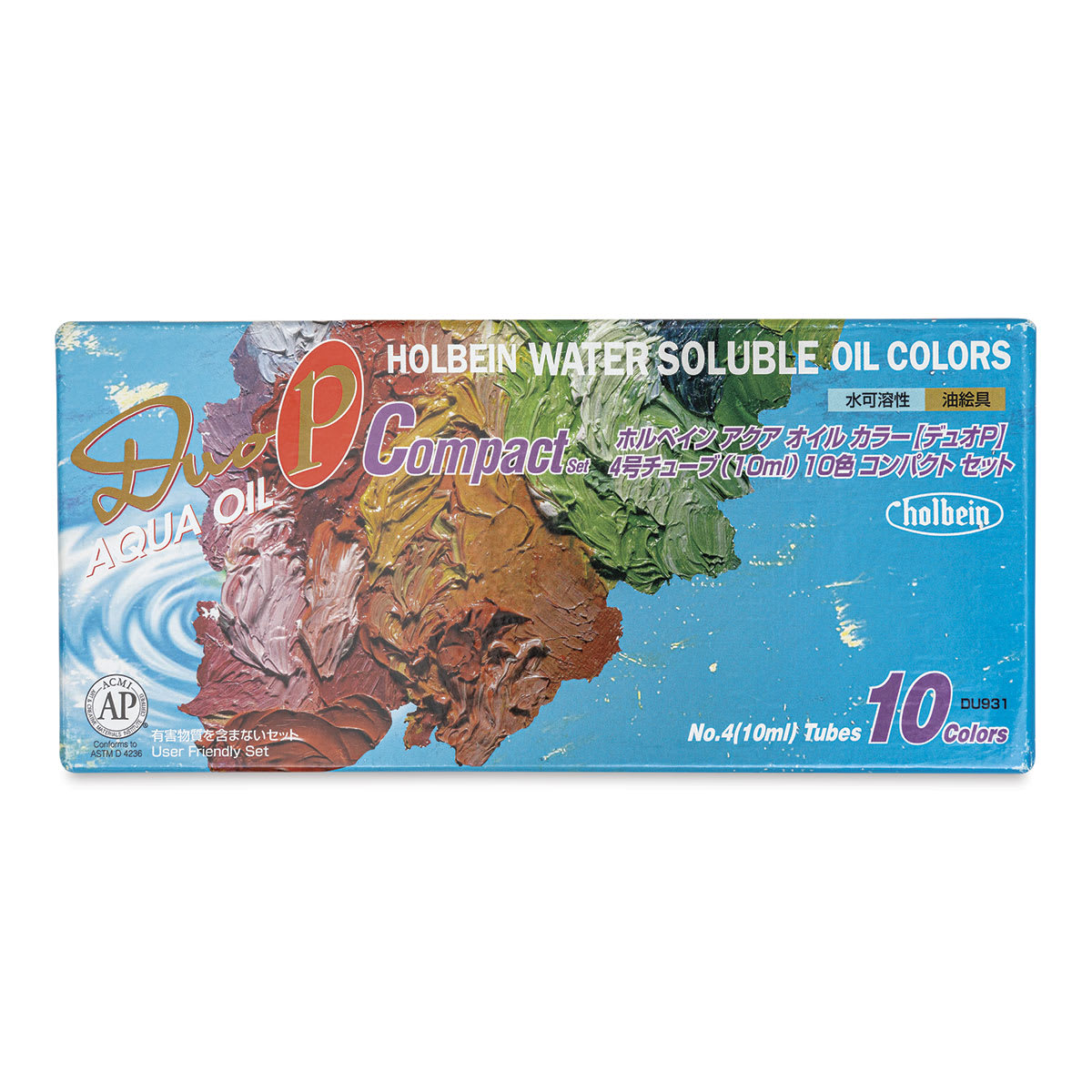 Holbein Duo Aqua Water Soluble Oils - Compact Set, Set of 10 colors, 10 ml, Tubes (Front of packaging)