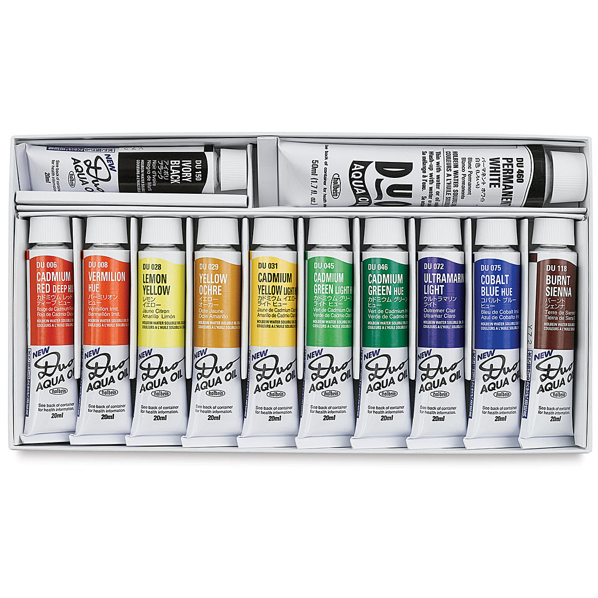 Holbein Duo Aqua Water Soluble Oils - Assorted, Set of 12 colors, 20 ml tubes