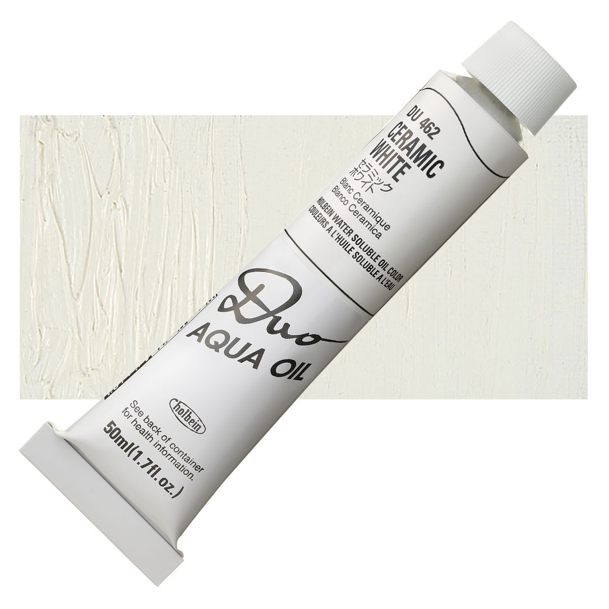 Holbein Duo Aqua Water Soluble Oil - Ceramic White, 50 ml tube and swatch