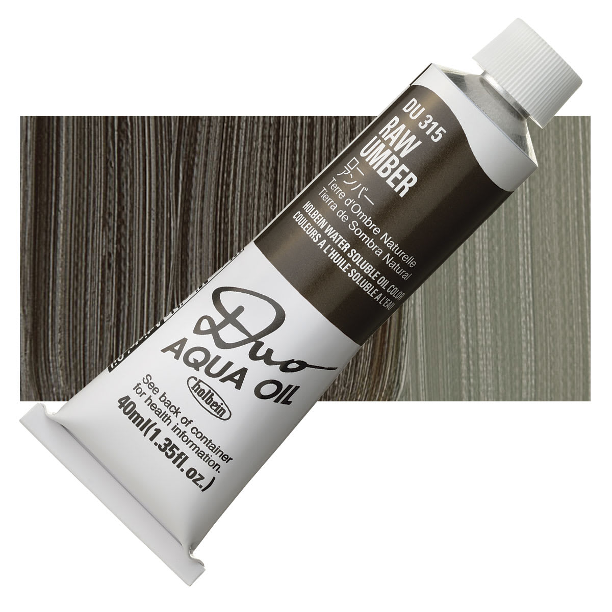 Holbein Duo Aqua Water Soluble Oil - Raw Umber, 40 ml tube and swatch