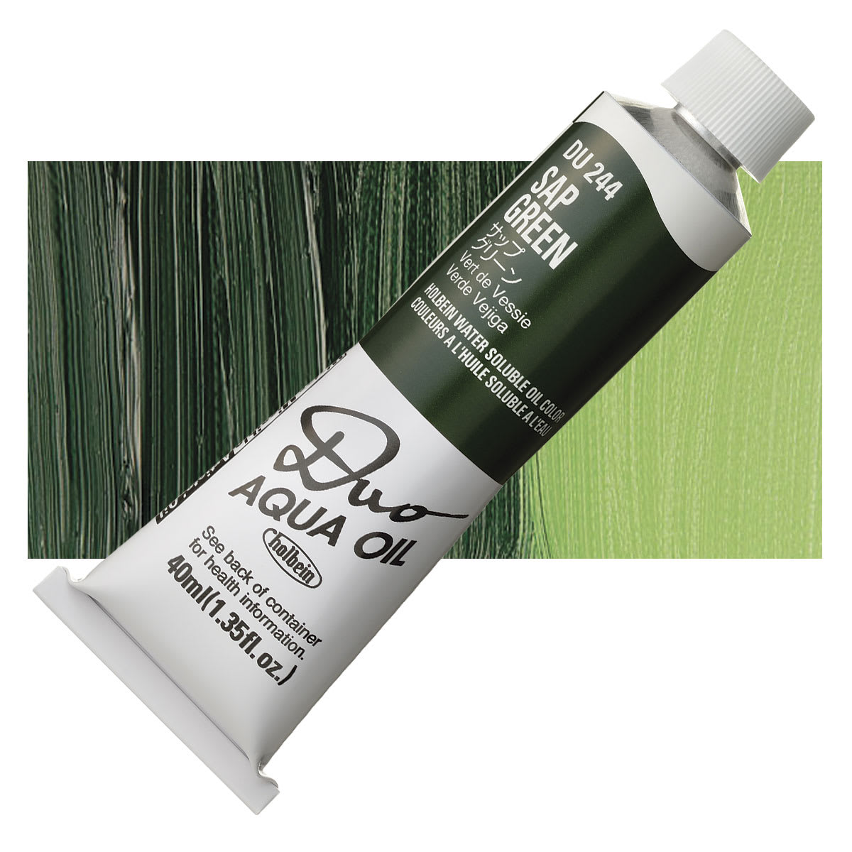 Holbein Duo Aqua Water Soluble Oil - Sap Green, 40 ml tube and swatch