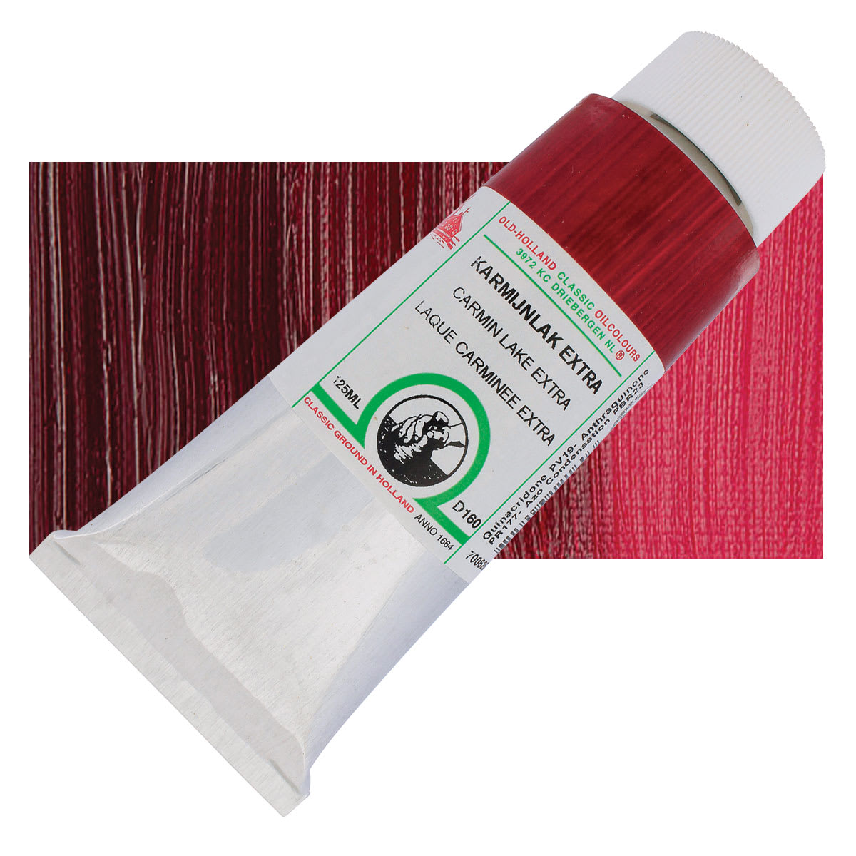 Old Holland Classic Oil Color - Carmine Lake Extra, 125 ml tube and swatch