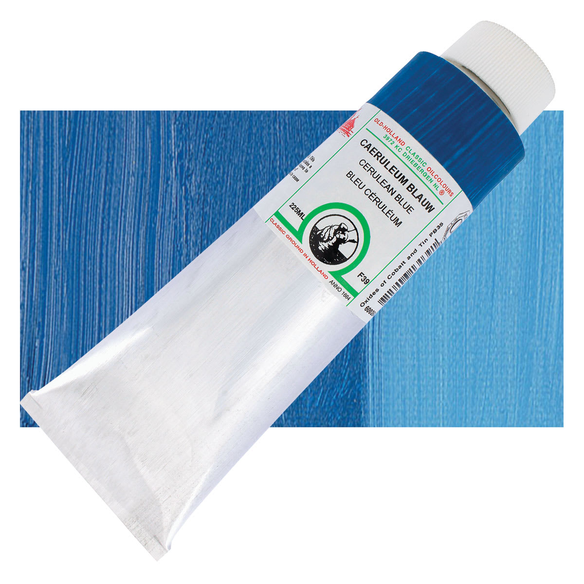 Old Holland Classic Oil Color - Cerulean Blue, 225 ml tube and swatch