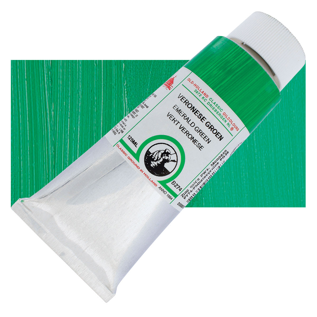 Old Holland Classic Oil Color - Emerald Green, 125 ml tube and swatch