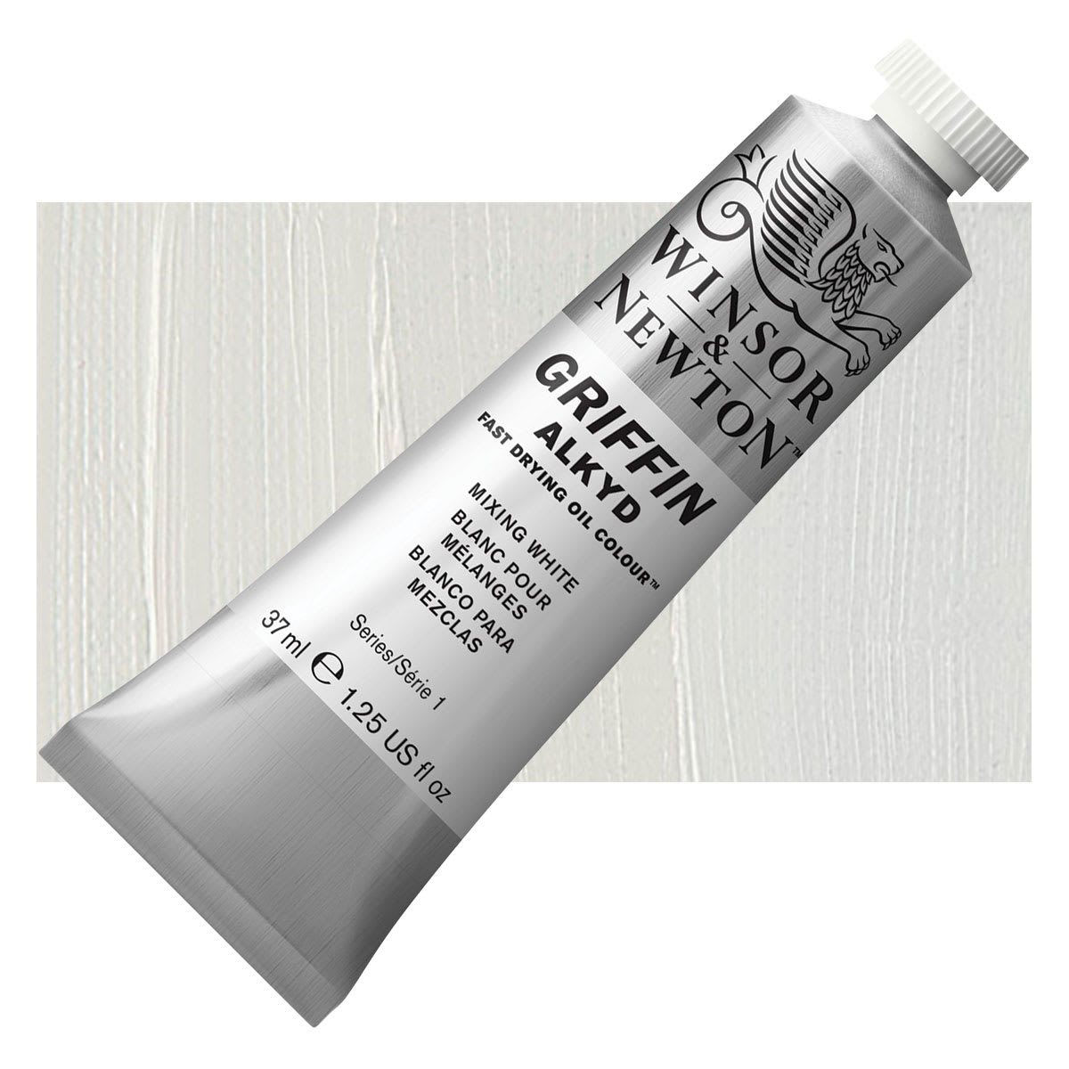 Winsor & Newton Griffin Alkyd - Mixing White, 37 ml tube and swatch