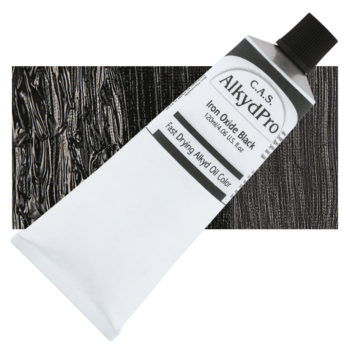 CAS AlkydPro Fast-Drying Alkyd Oil Color - Iron Oxide Black, 120 ml tube and swatch