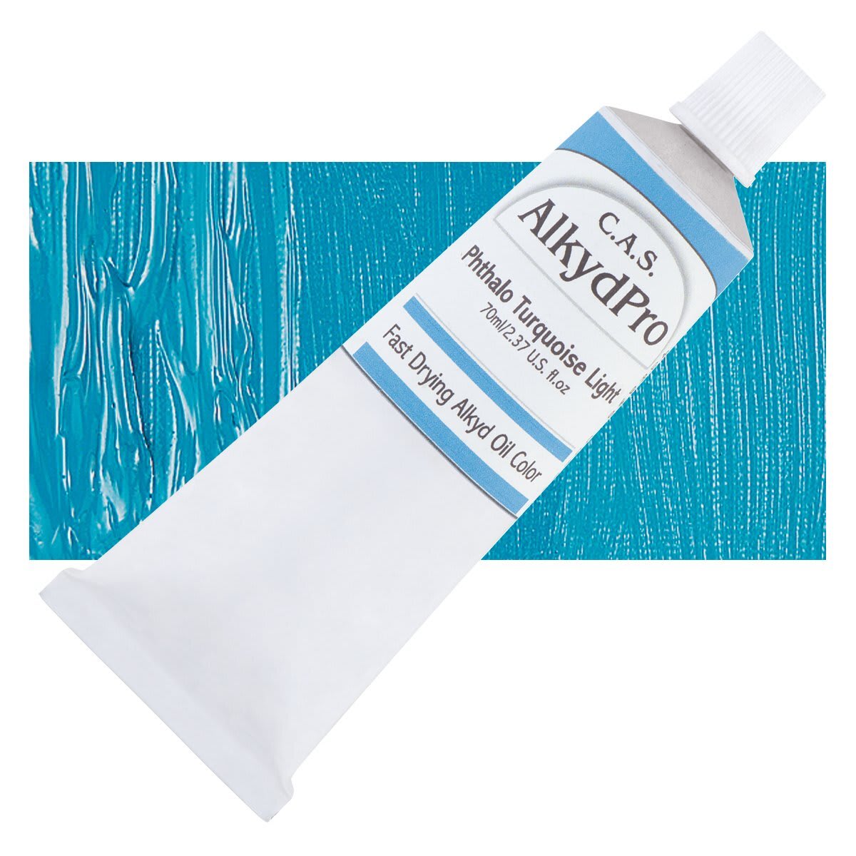 CAS AlkydPro Fast-Drying Alkyd Oil Color - Phthalo Turquoise Light, 70 ml tube and swatch