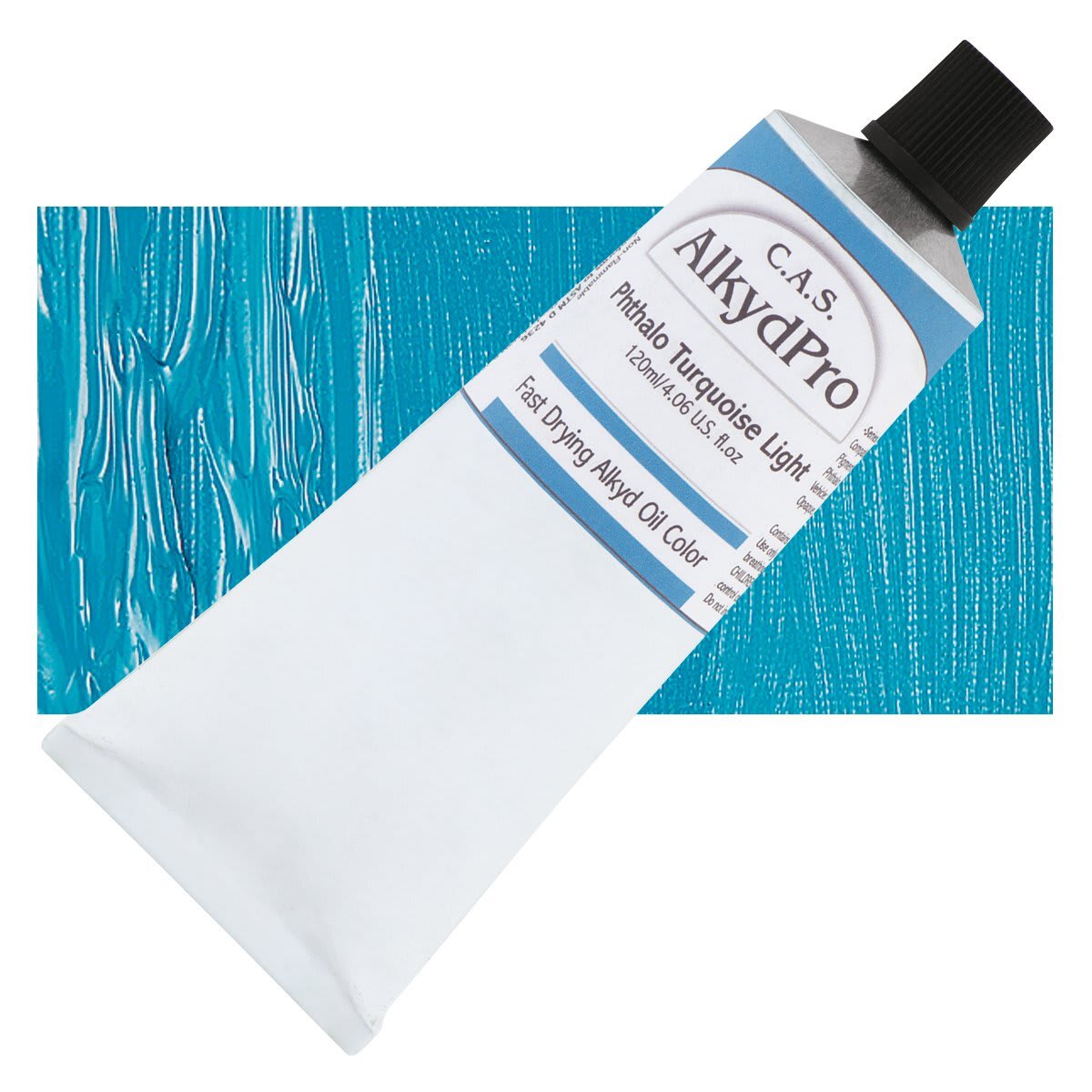 CAS AlkydPro Fast-Drying Alkyd Oil Color - Phthalo Turquoise Light, 120 ml tube and swatch