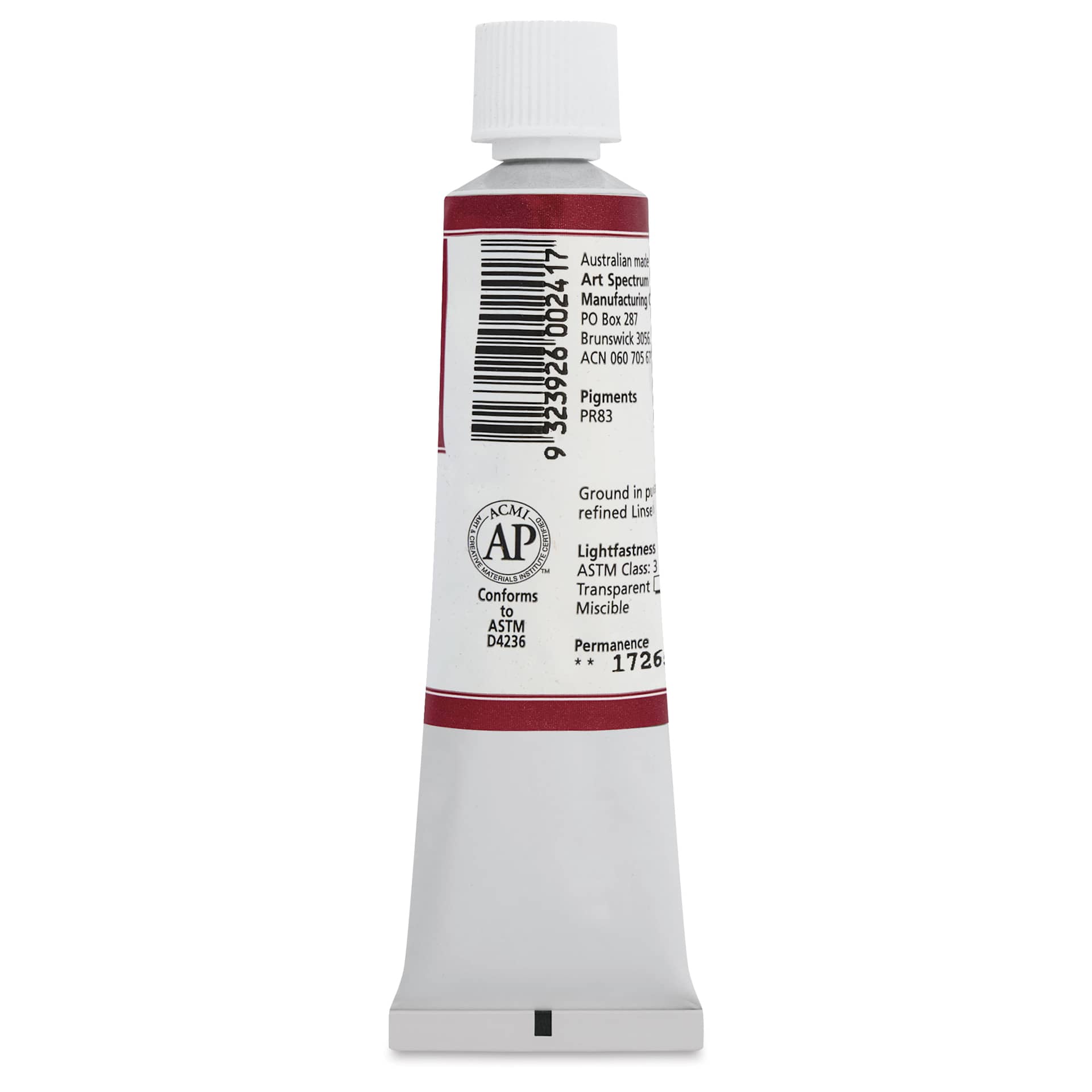 Art Spectrum Artists' Oil Paint - Alizarin Crimson, 40 ml back of tube