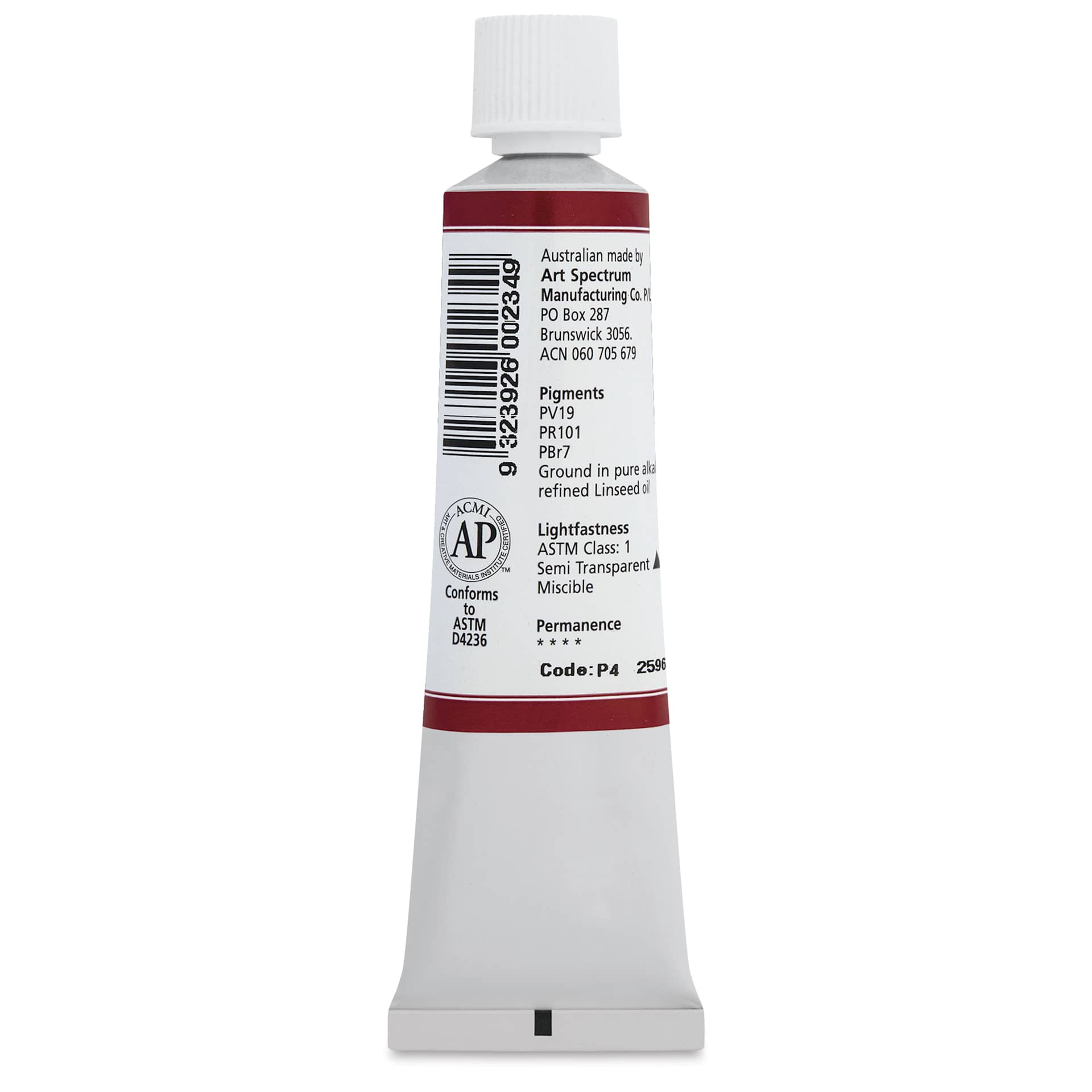 Art Spectrum Artists' Oil Paint - Pilbara Red, 40 ml back