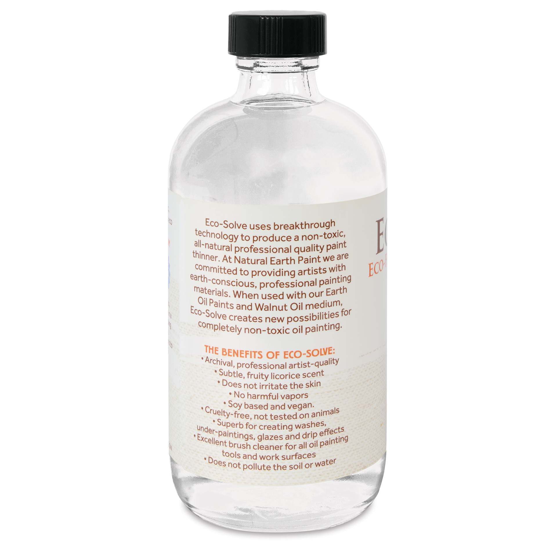 Natural Earth Paint Eco-Solve Paint Thinner - 8 oz, Glass Bottle, back