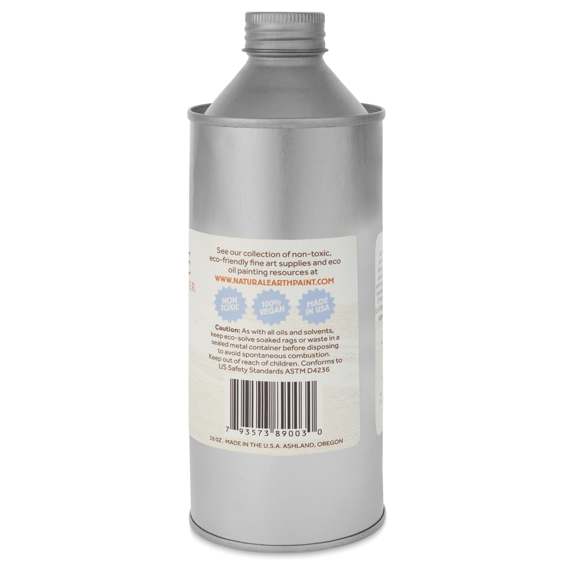 Natural Earth Paint Eco-Solve Paint Thinner - 16 oz, Aluminum Bottle back