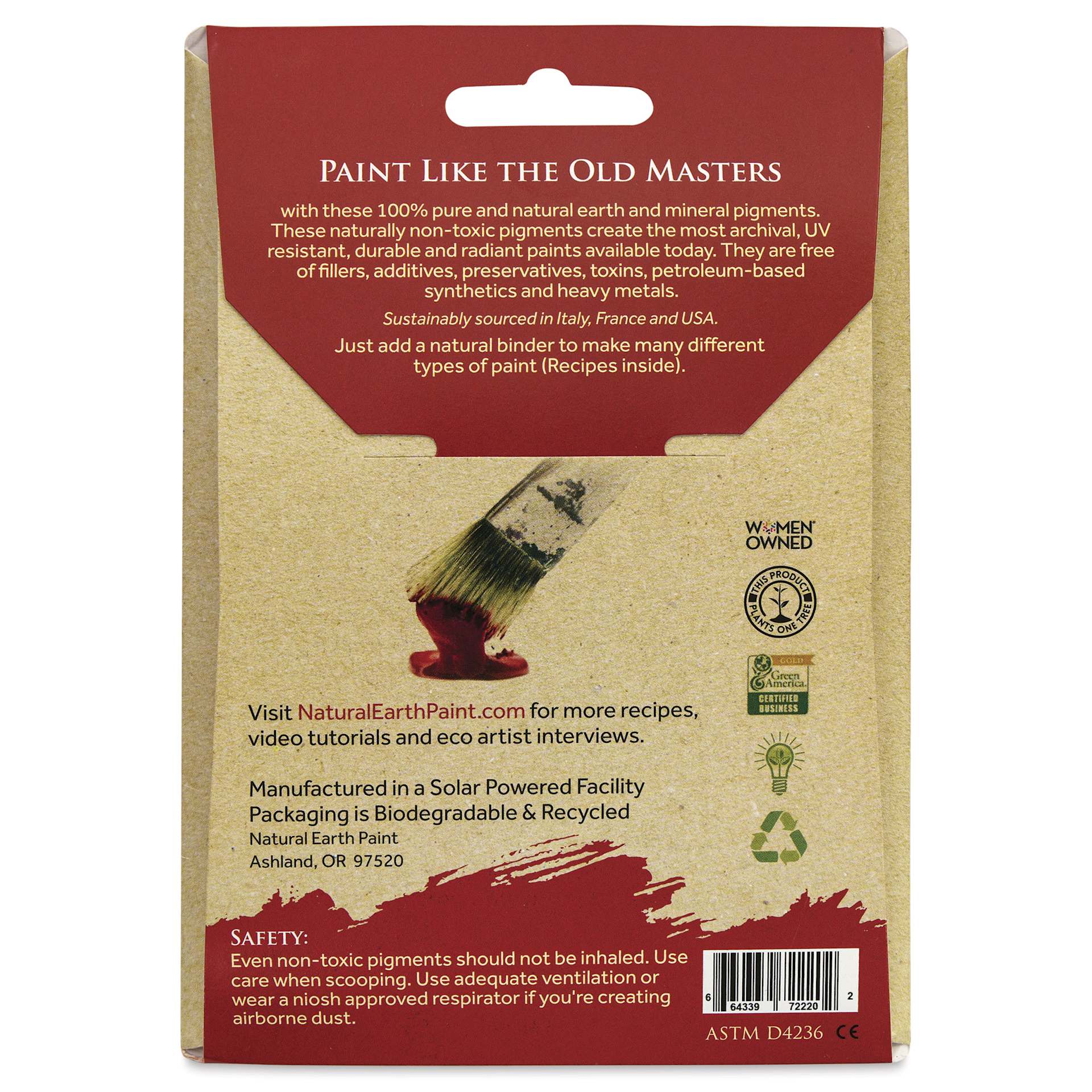 Natural Earth Paint Earth & Mineral Pigment - Mayan Red, 3 oz back