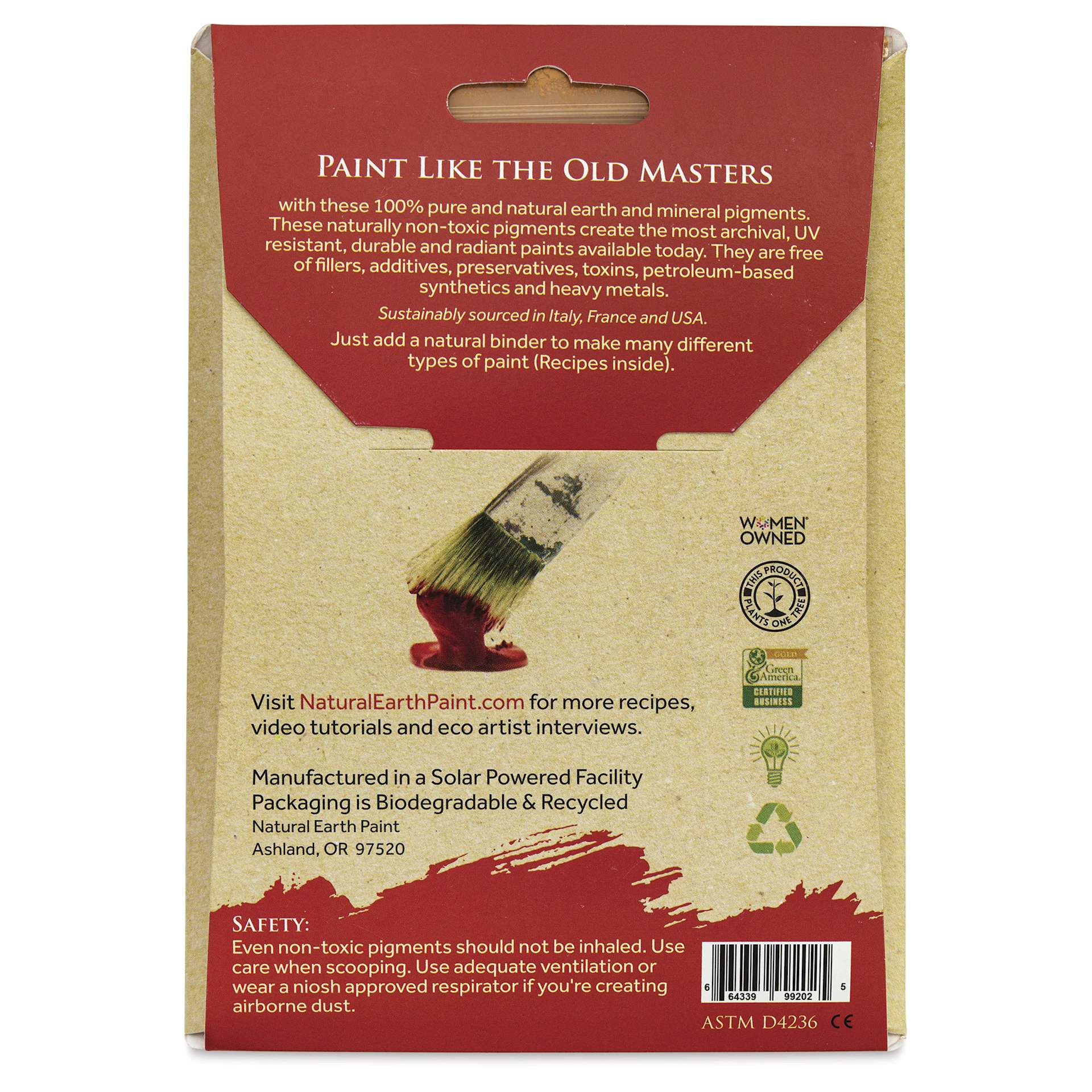 Natural Earth Paint Earth & Mineral Pigment - Orange Ochre, 3 oz back