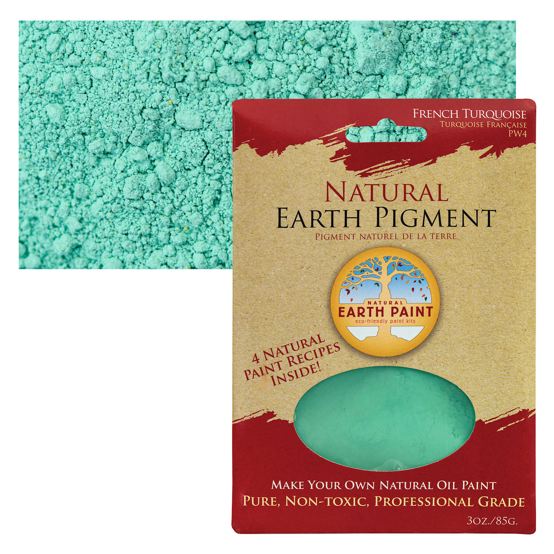 Natural Earth Paint Earth & Mineral Pigment - French Turquoise, 3 oz package and swatch