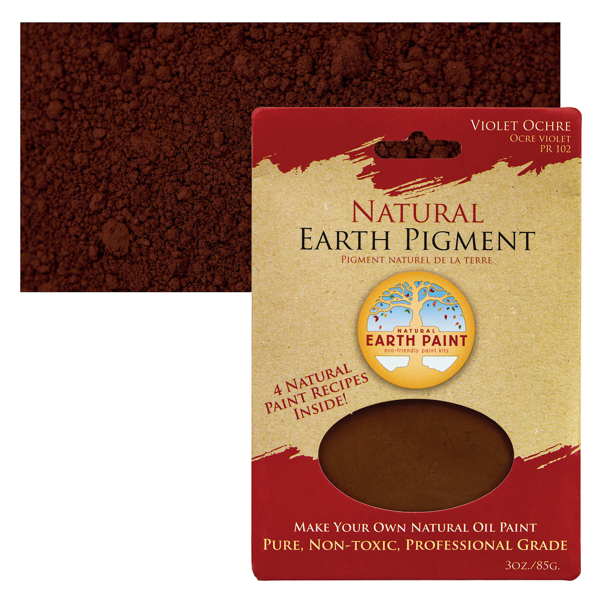 Natural Earth Paint Earth & Mineral Pigment - Violet Ochre, 3 oz package and swatch
