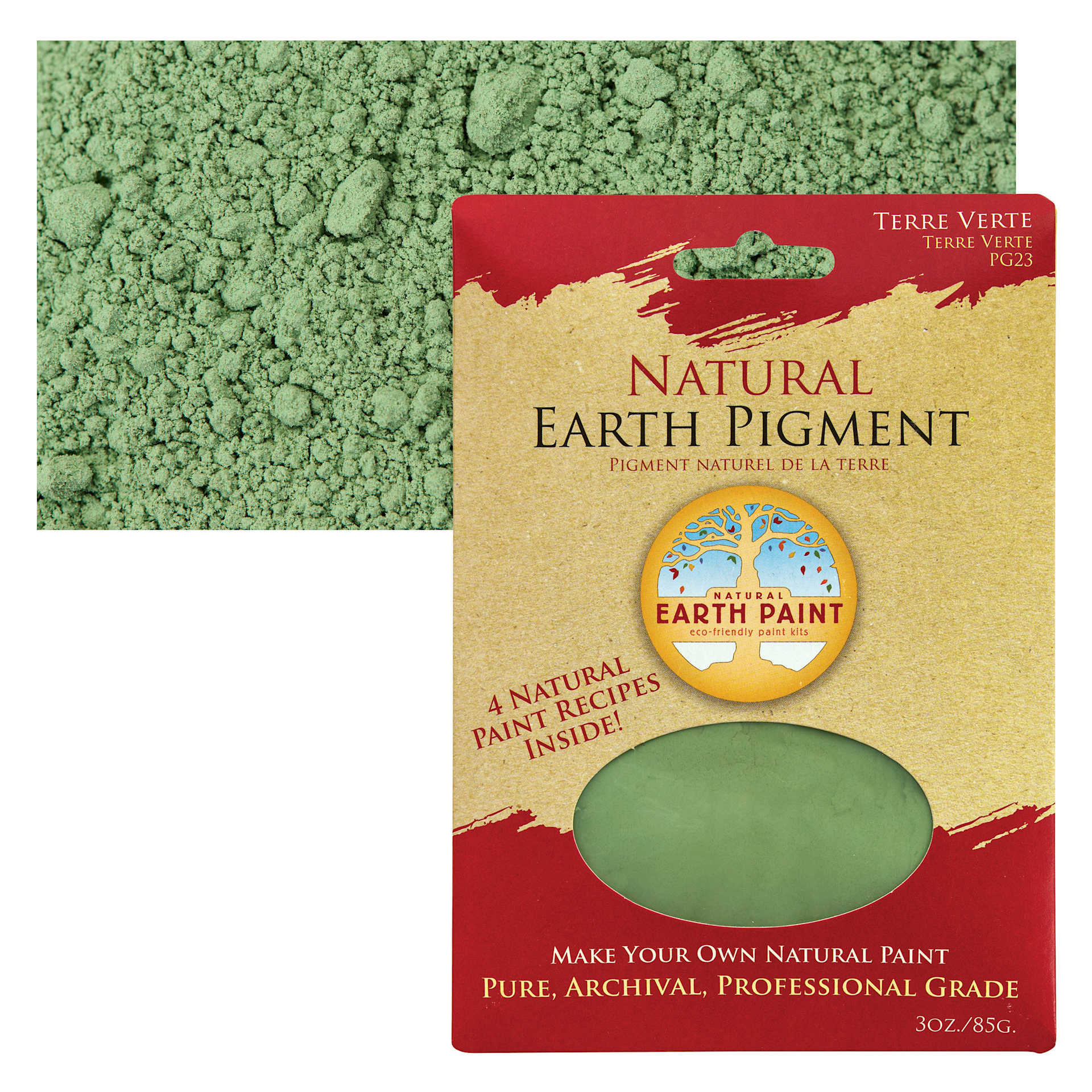 Natural Earth Paint Earth & Mineral Pigment - Terre Verte, 3 oz package and swatch