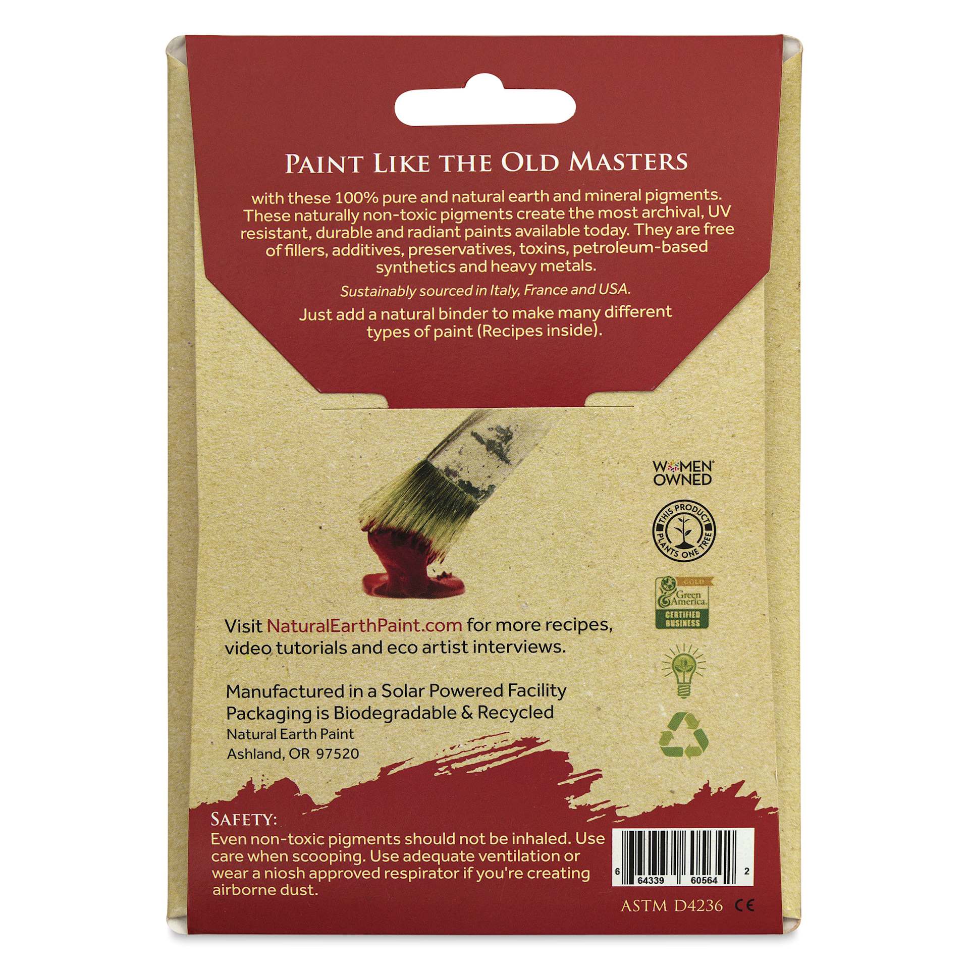 Natural Earth Paint Earth & Mineral Pigment - Raw Umber, 3 oz back