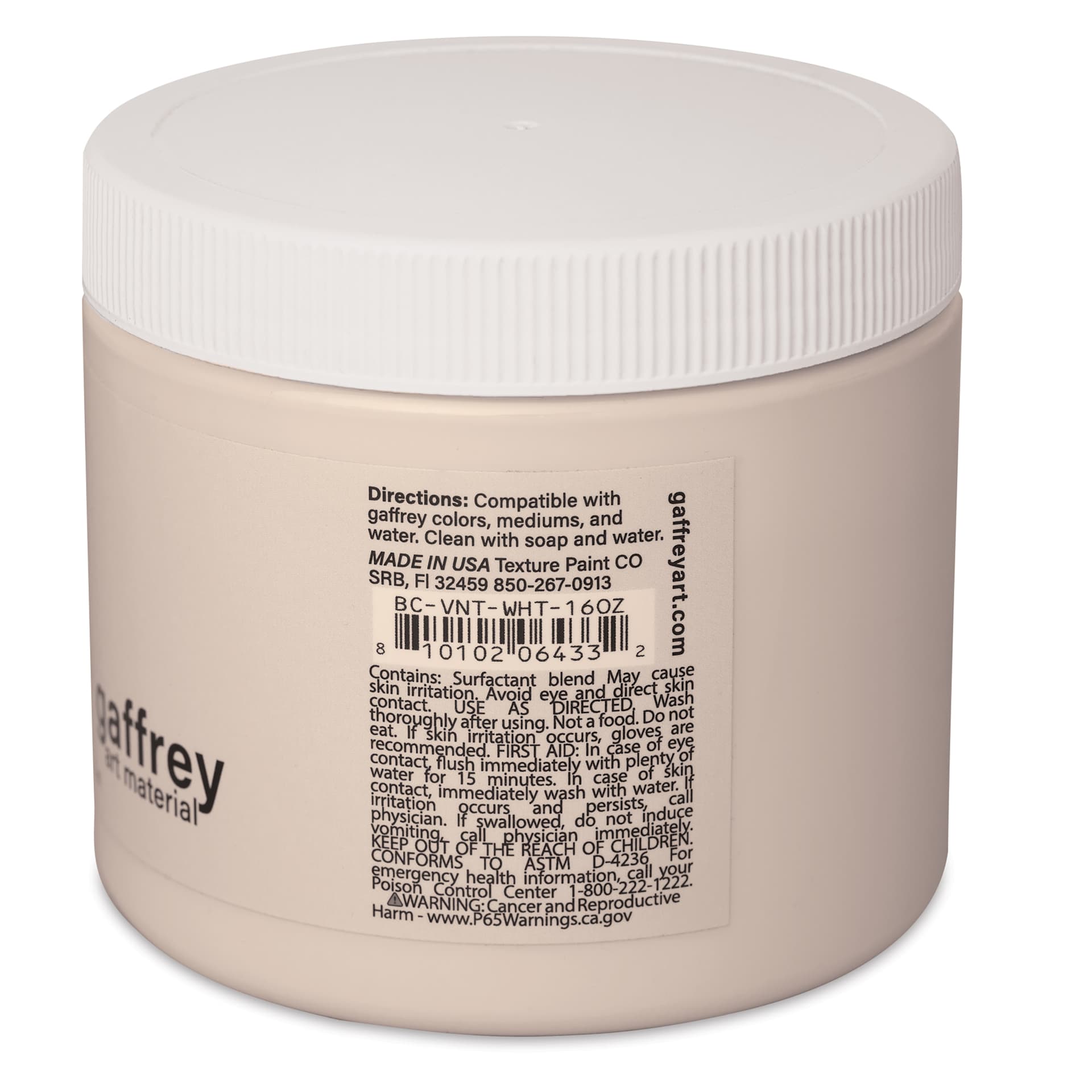 Gaffrey Acrylic Base Coat - Vintage White, 16 oz, side of jar