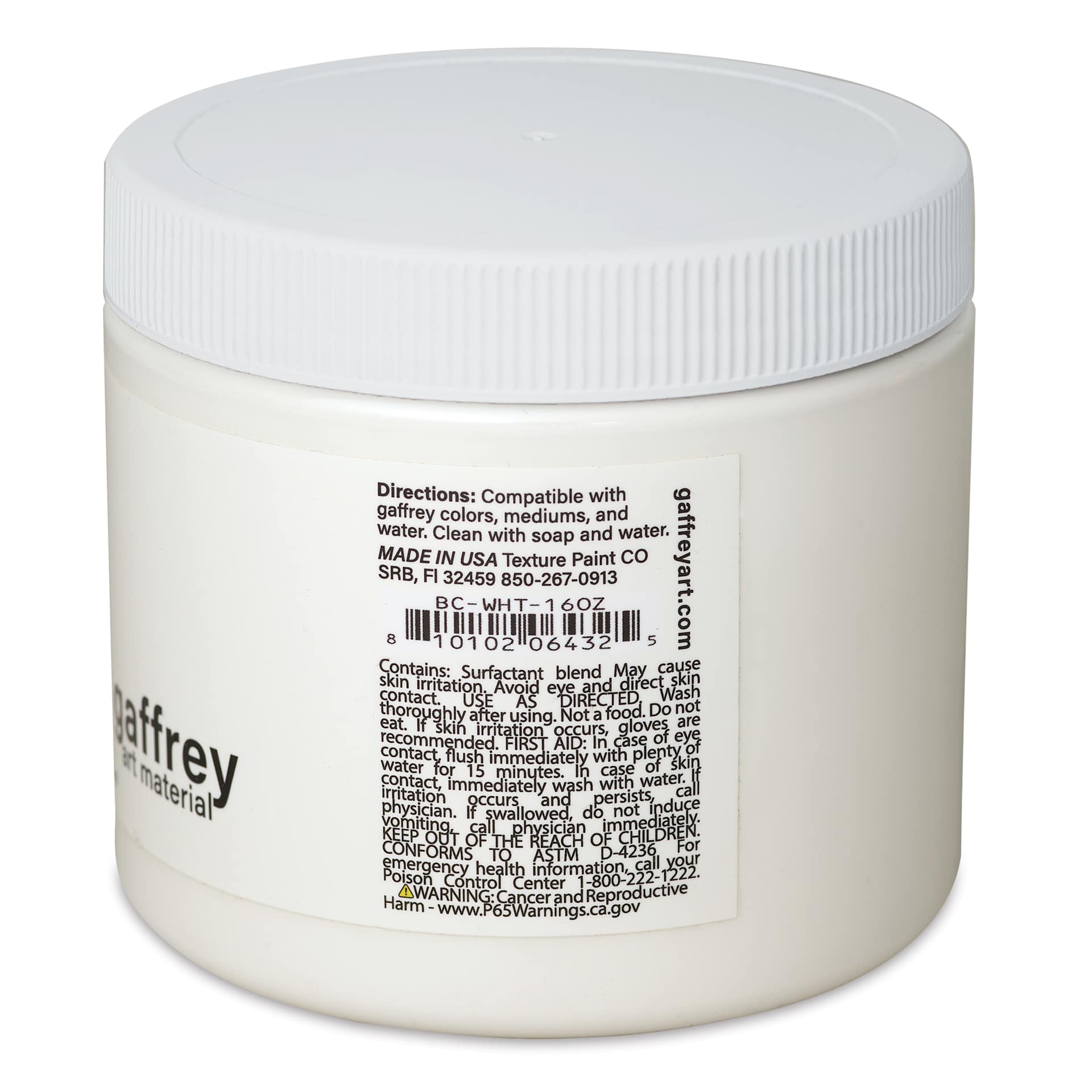 Gaffrey Acrylic Base Coat - Titanium White, 16 oz, side of jar