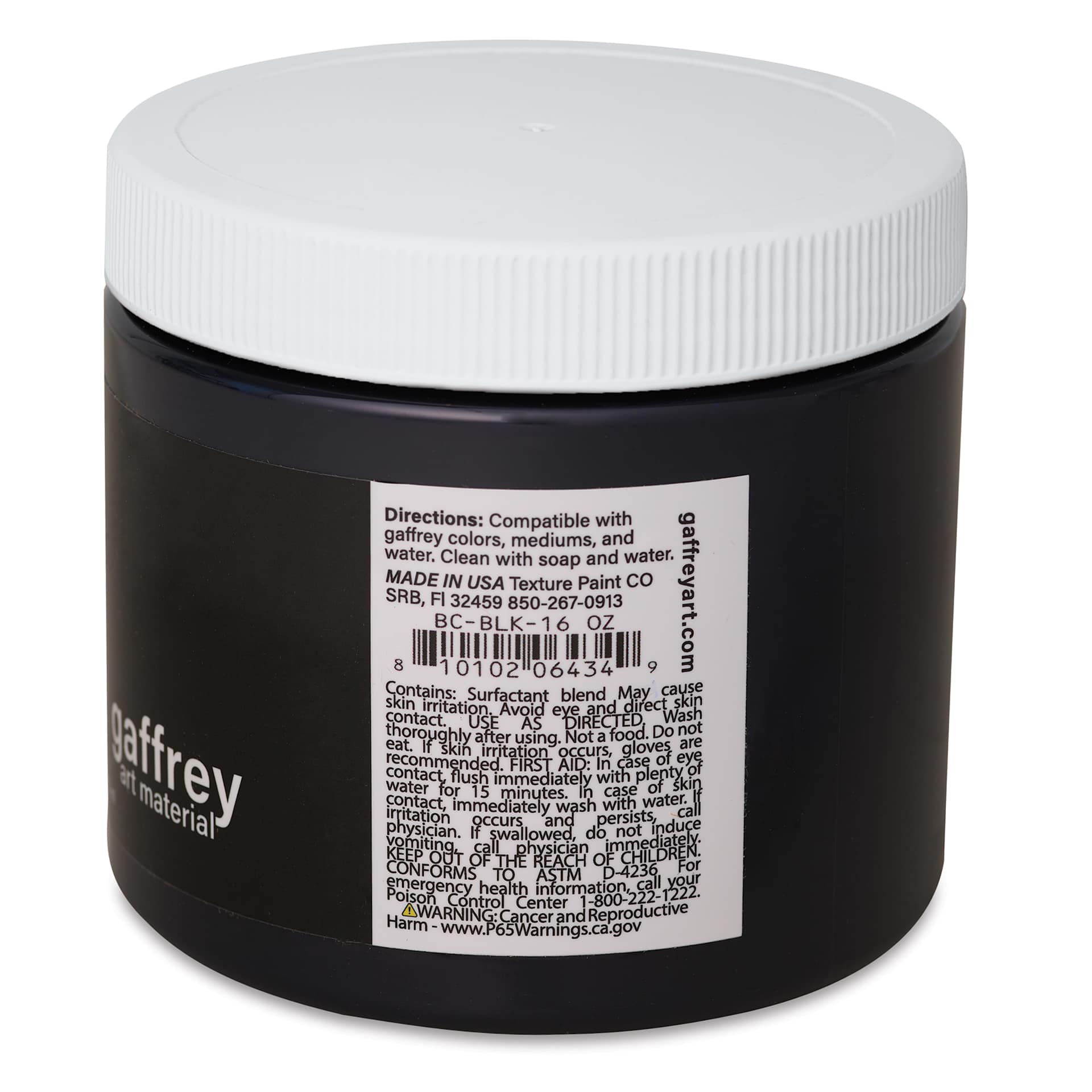 Gaffrey Acrylic Base Coat - Black, 16 oz Jar, side view