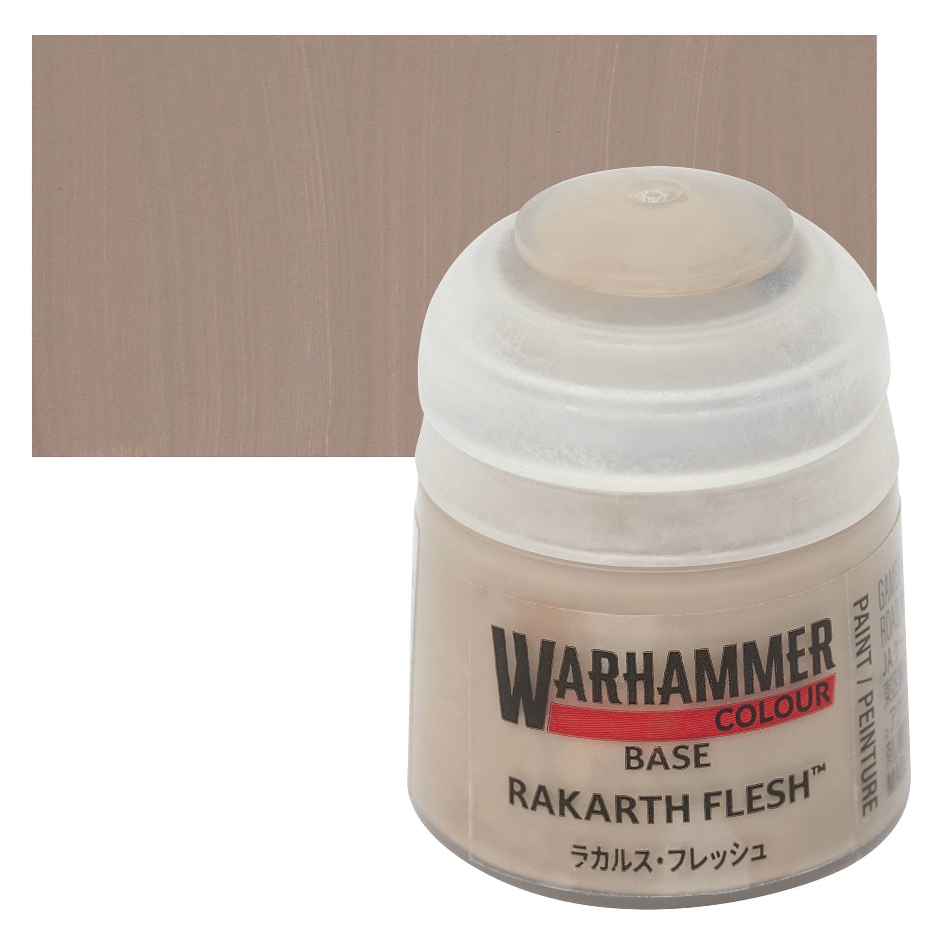 Warhammer Base Acrylic Paint - Rakarth Flesh, 12 ml jar and swatch