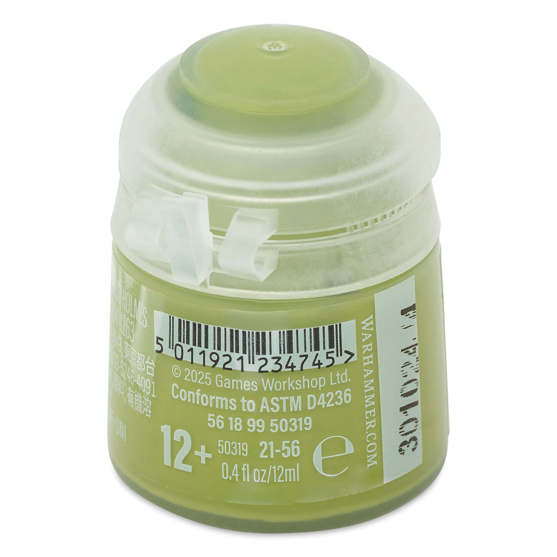Warhammer Base Acrylic Paint - Orruk Flesh, 12 ml jar back