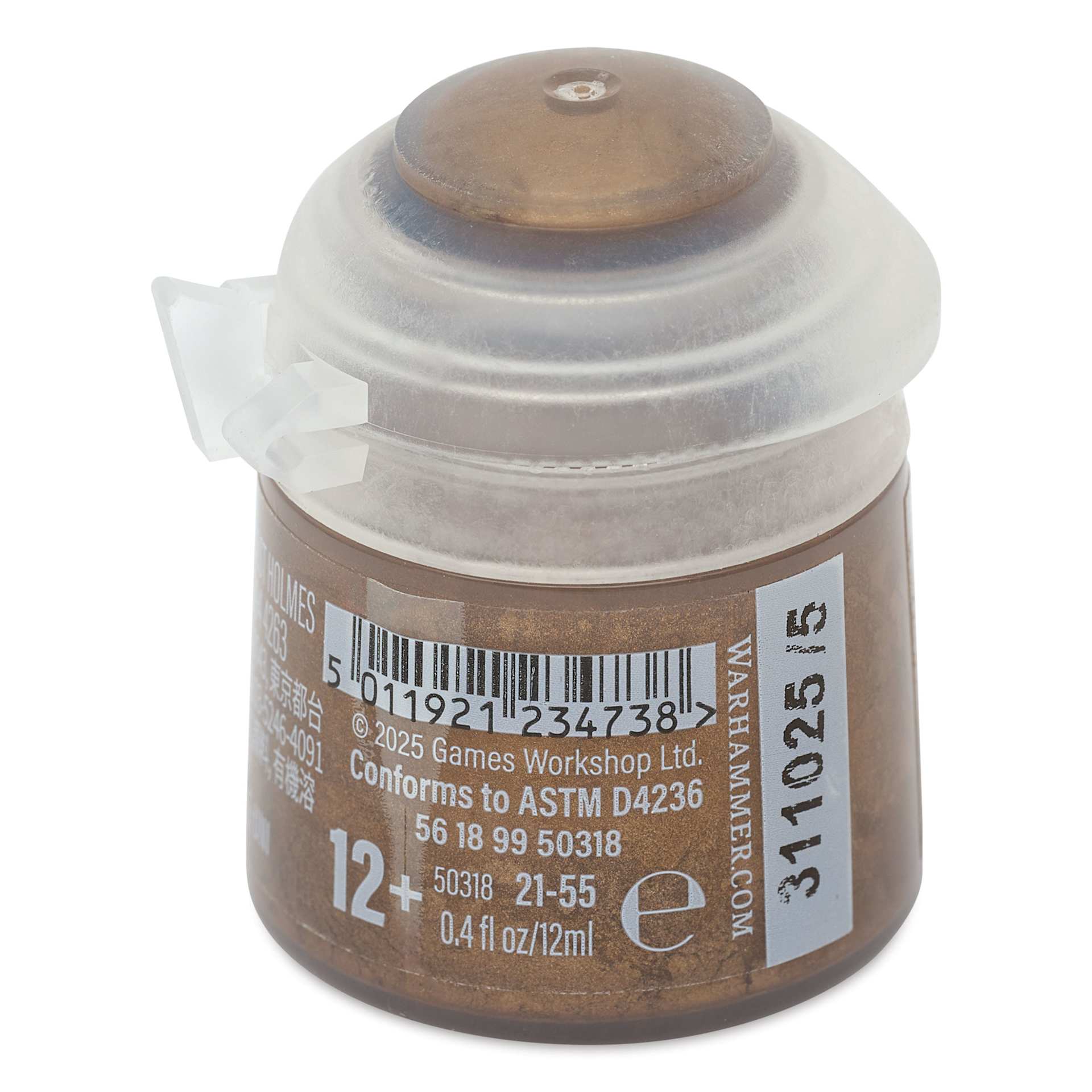 Warhammer Base Acrylic Paint - Runelord Brass, 12 ml jar back