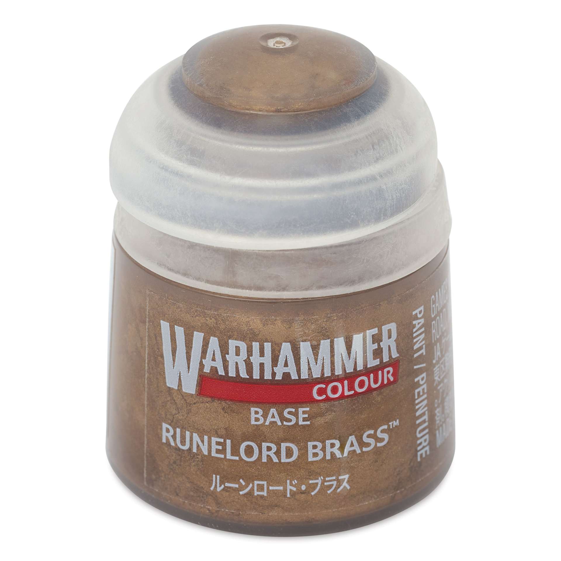 Warhammer Base Acrylic Paint - Runelord Brass, 12 ml jar