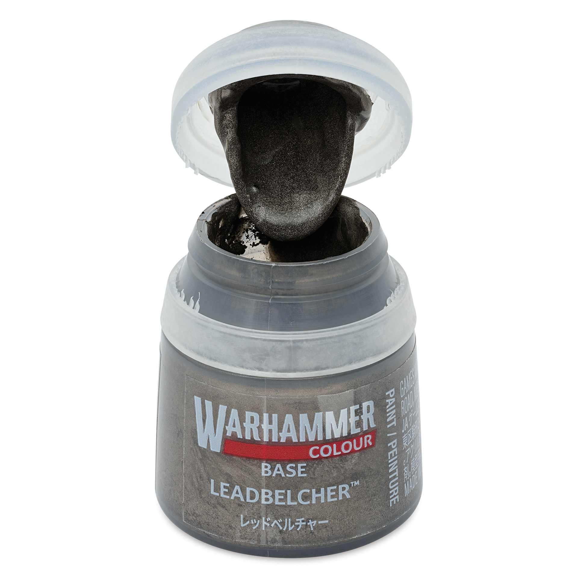 Warhammer Base Acrylic Paint - Leadbelcher, 12 ml jar open
