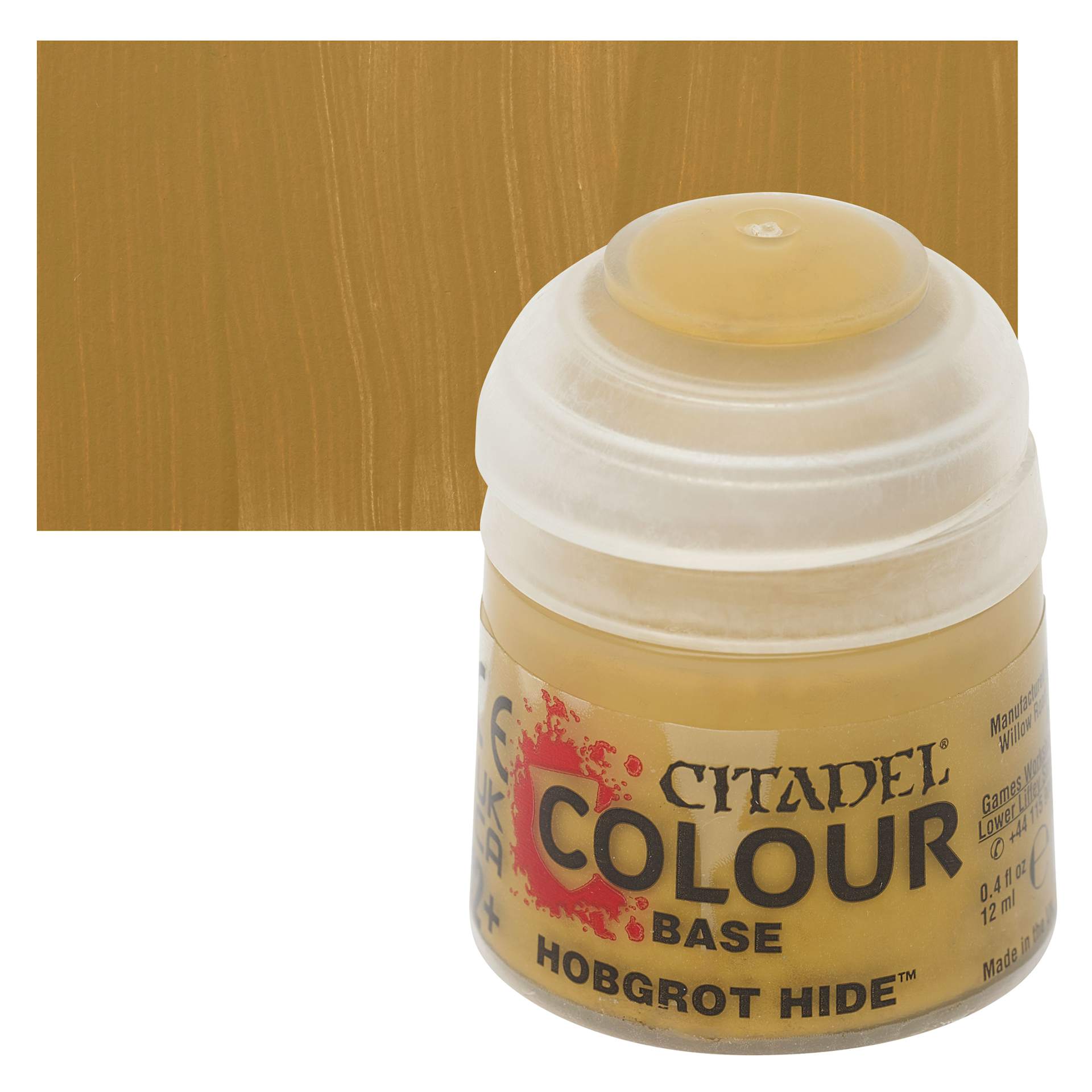 Warhammer Base Acrylic Paint - Hobgrot Hide, 12 ml jar and swatch