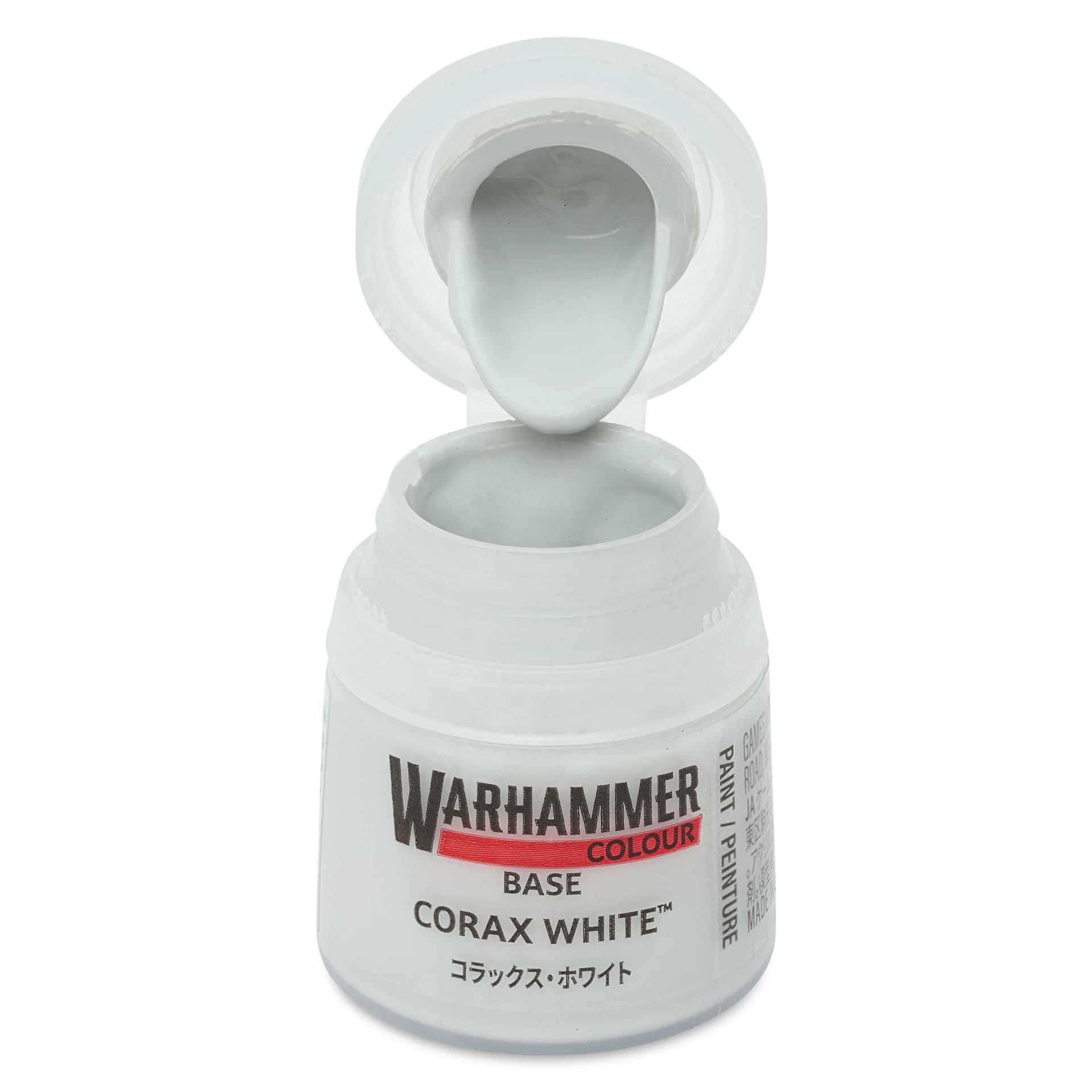Warhammer Base Acrylic Paint - Corax White, 12 ml jar open