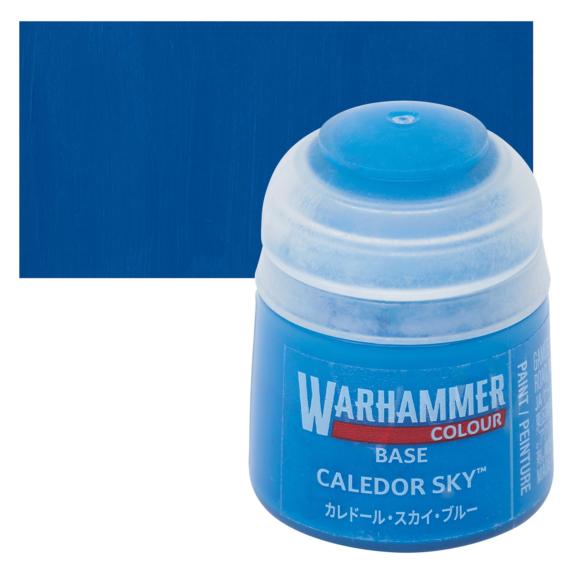 Warhammer Base Acrylic Paint - Caledor Sky, 12 ml jar and swatch