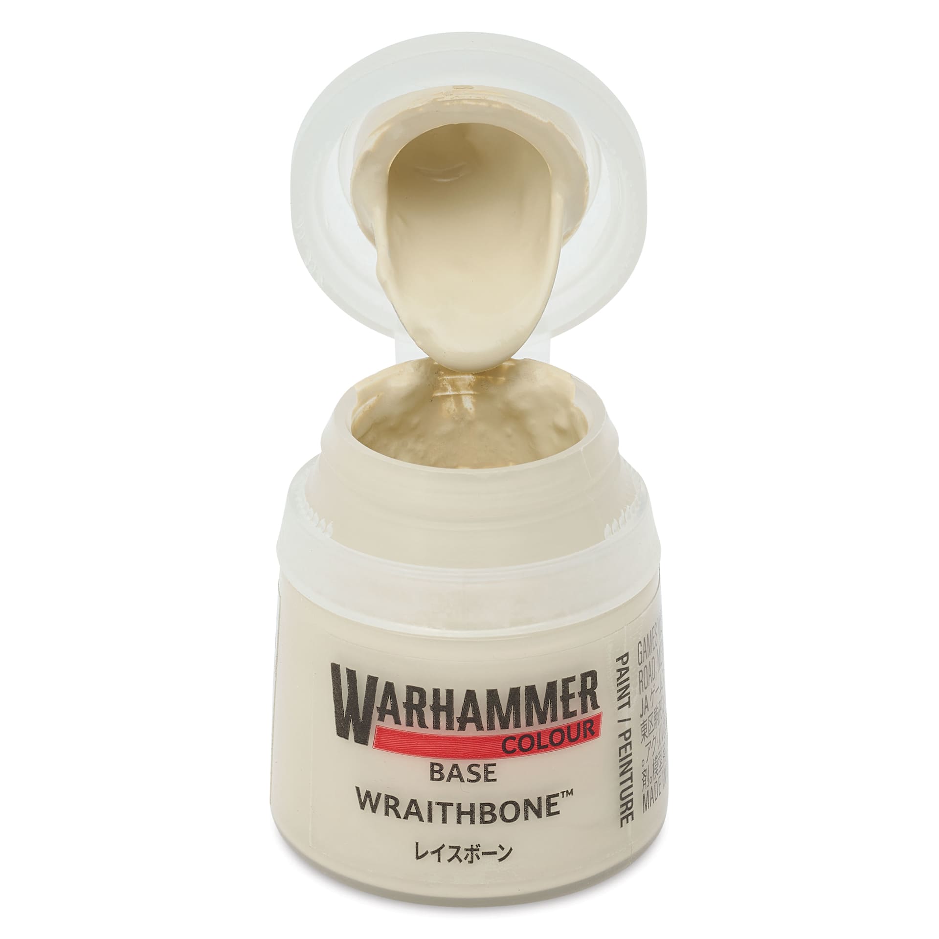 Warhammer Base Acrylic Paint - Wraithbone, 12 ml jar open