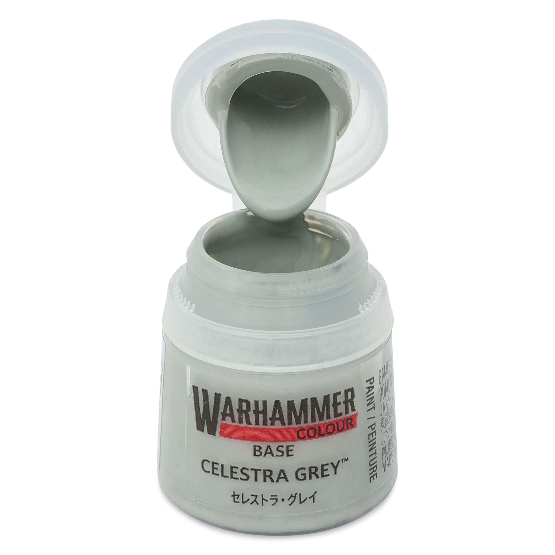 Warhammer Base Acrylic Paint - Celestra Grey, 12 ml jar open