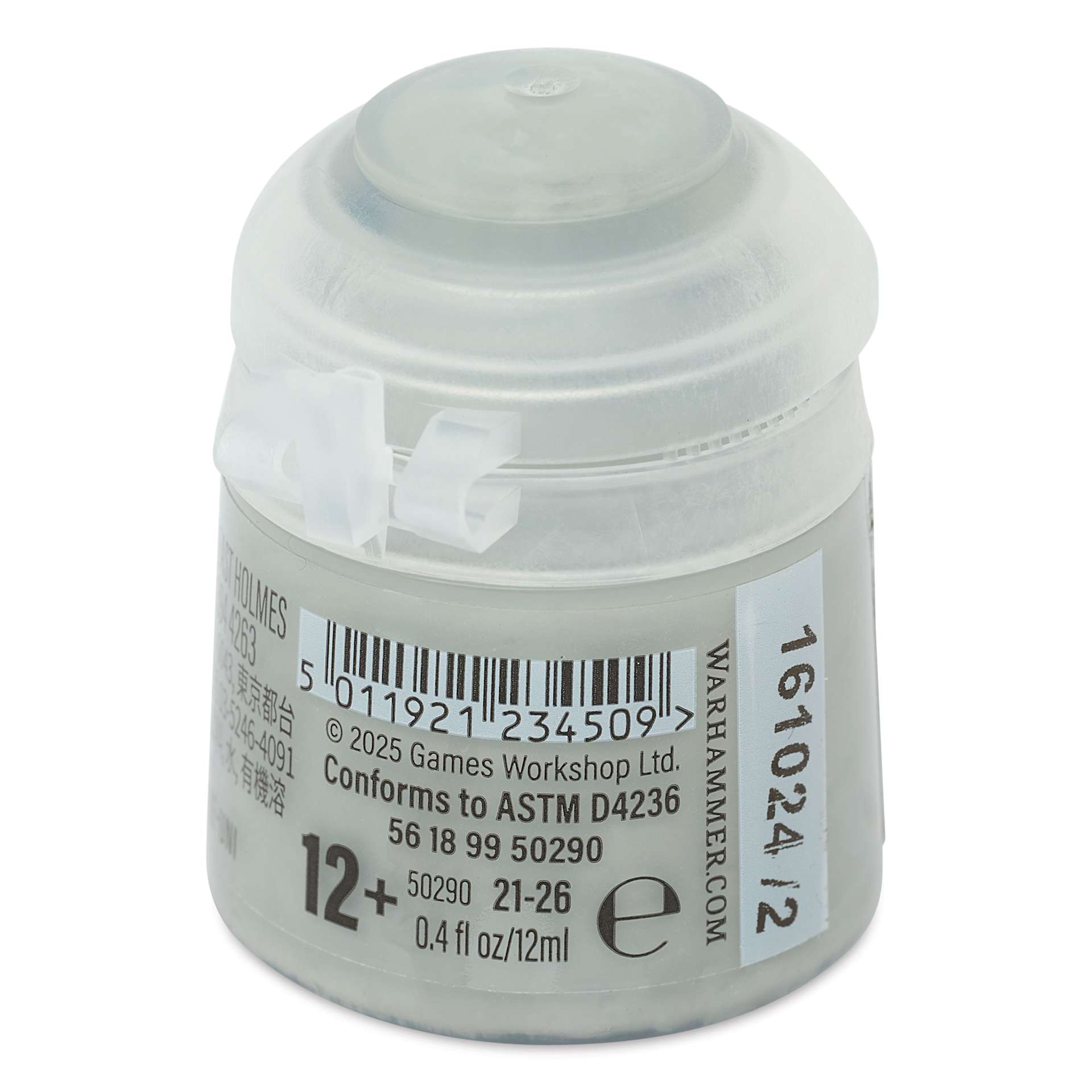 Warhammer Base Acrylic Paint - Celestra Grey, 12 ml jar back
