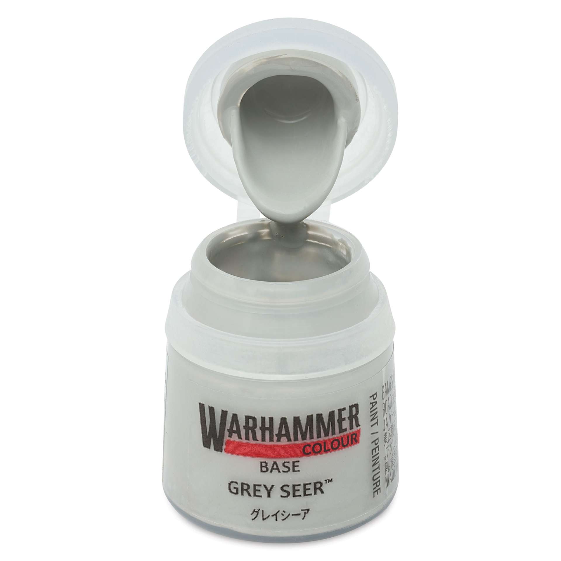 Warhammer Base Acrylic Paint - Grey Seer, 12 ml jar open