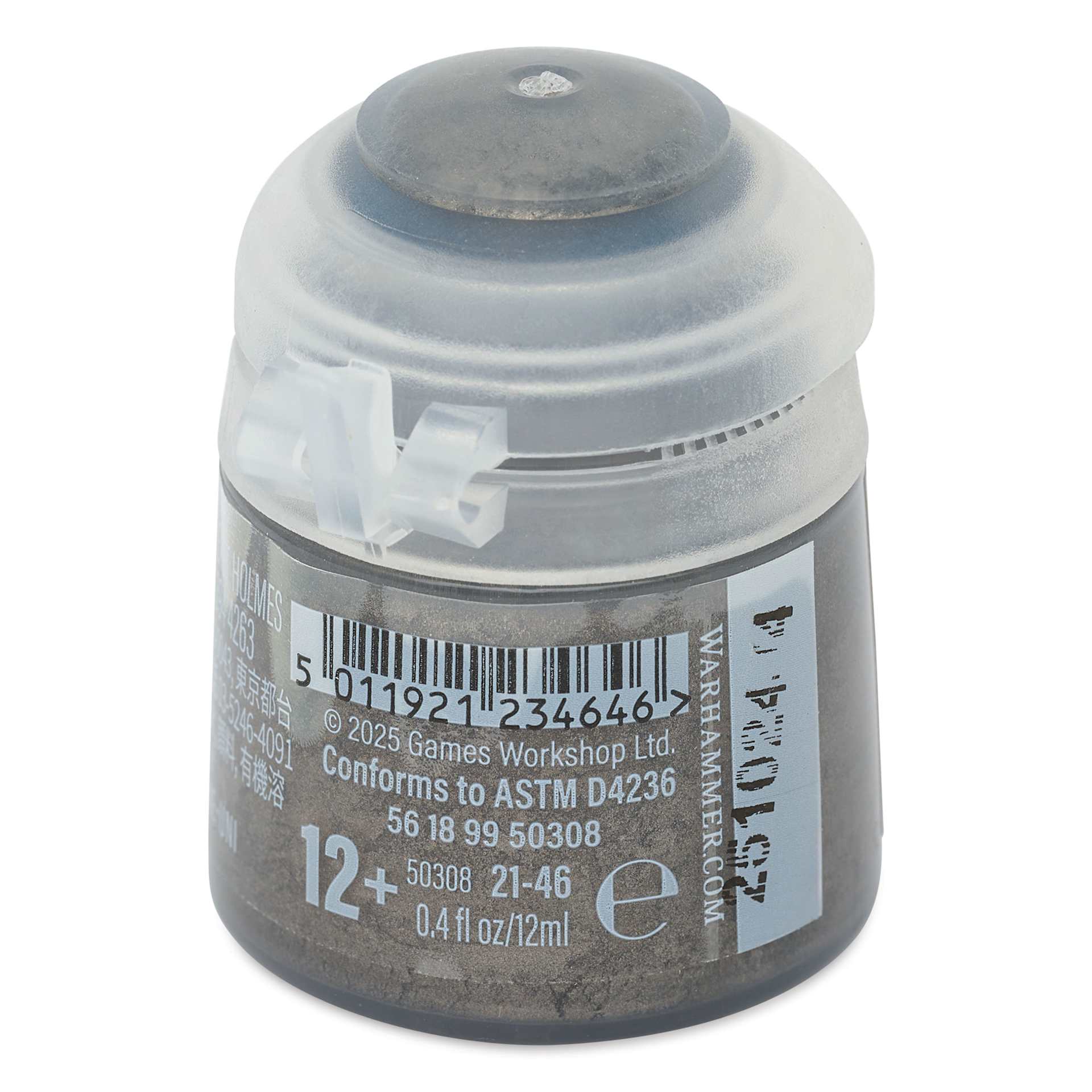 Warhammer Base Acrylic Paint - Iron Hands Steel, 12 ml jar back