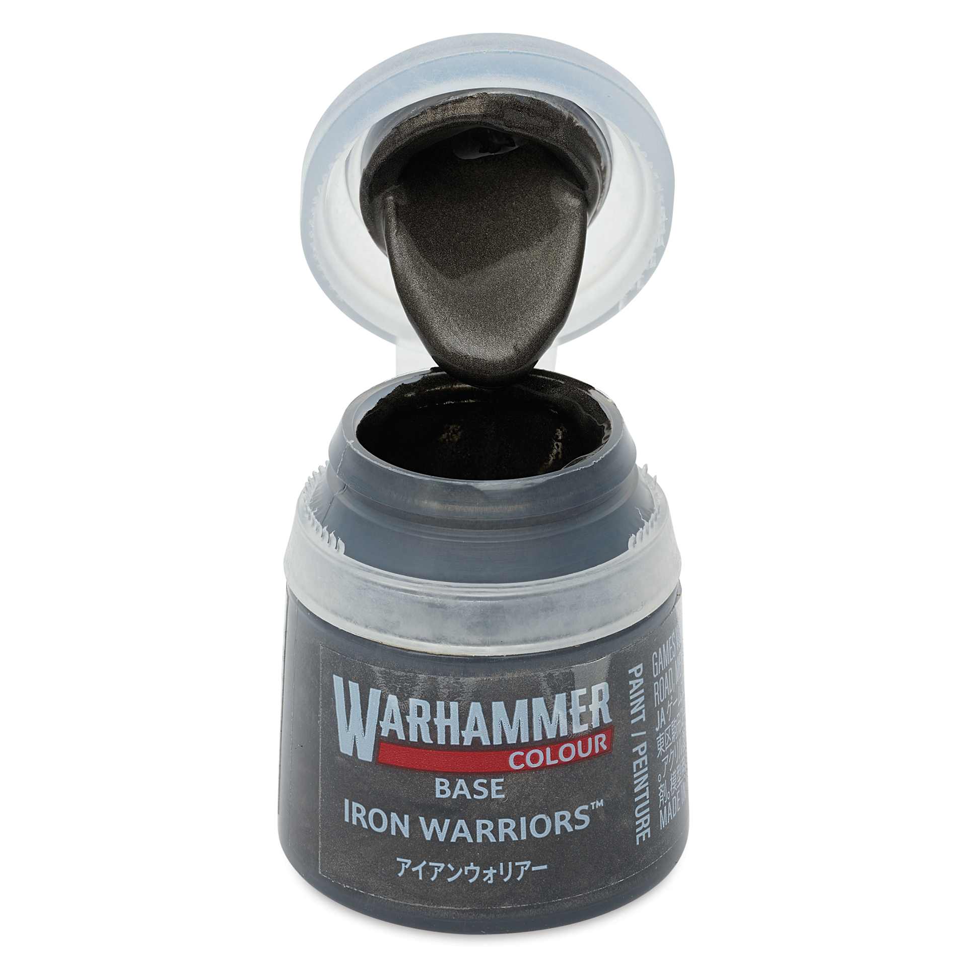 Warhammer Base Acrylic Paint - Iron Warriors, 12 ml jar open