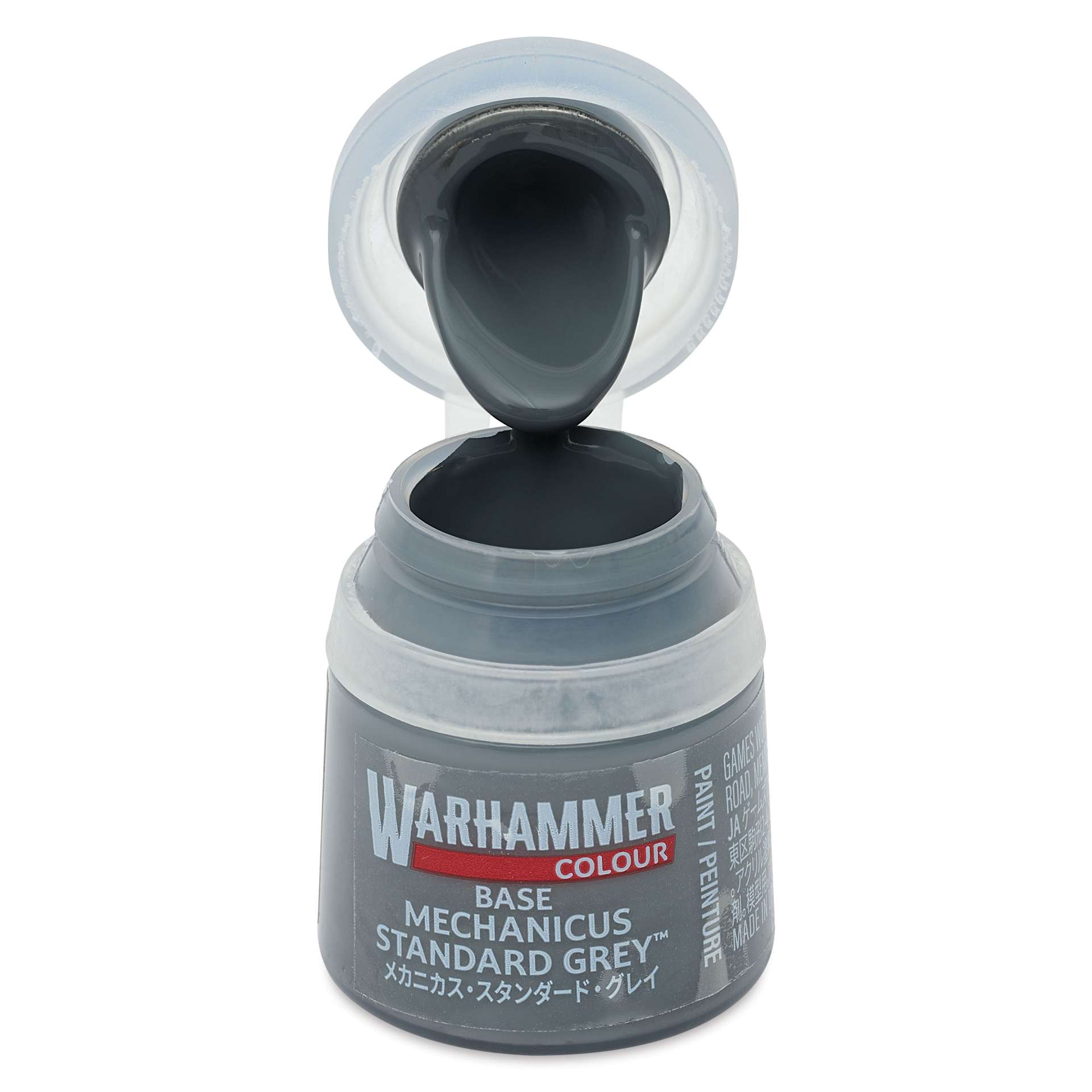 Warhammer Base Acrylic Paint - Mechanicus Standard Grey, 12 ml jar open