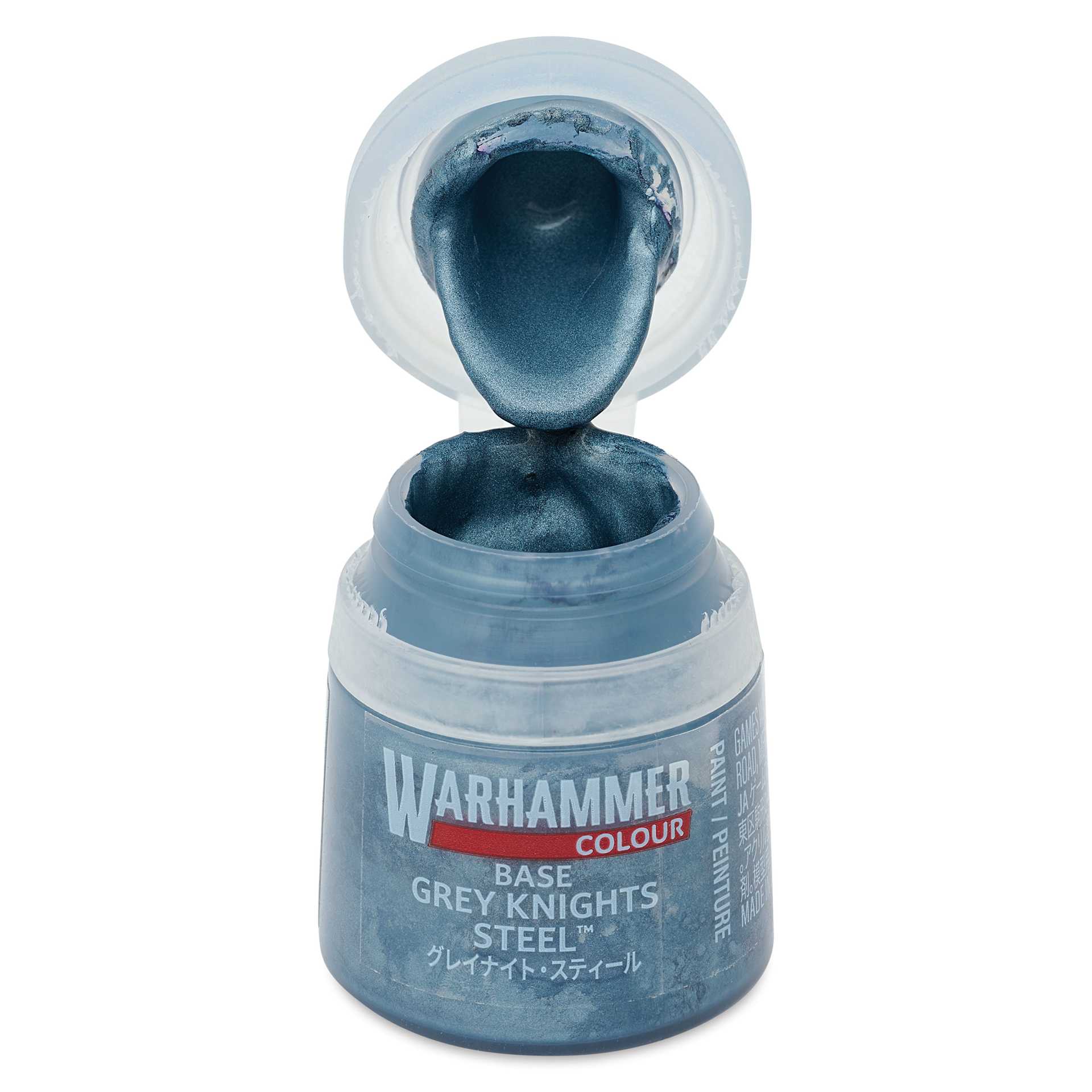 Warhammer Base Acrylic Paint - Grey Knights Steel, 12 ml jar open